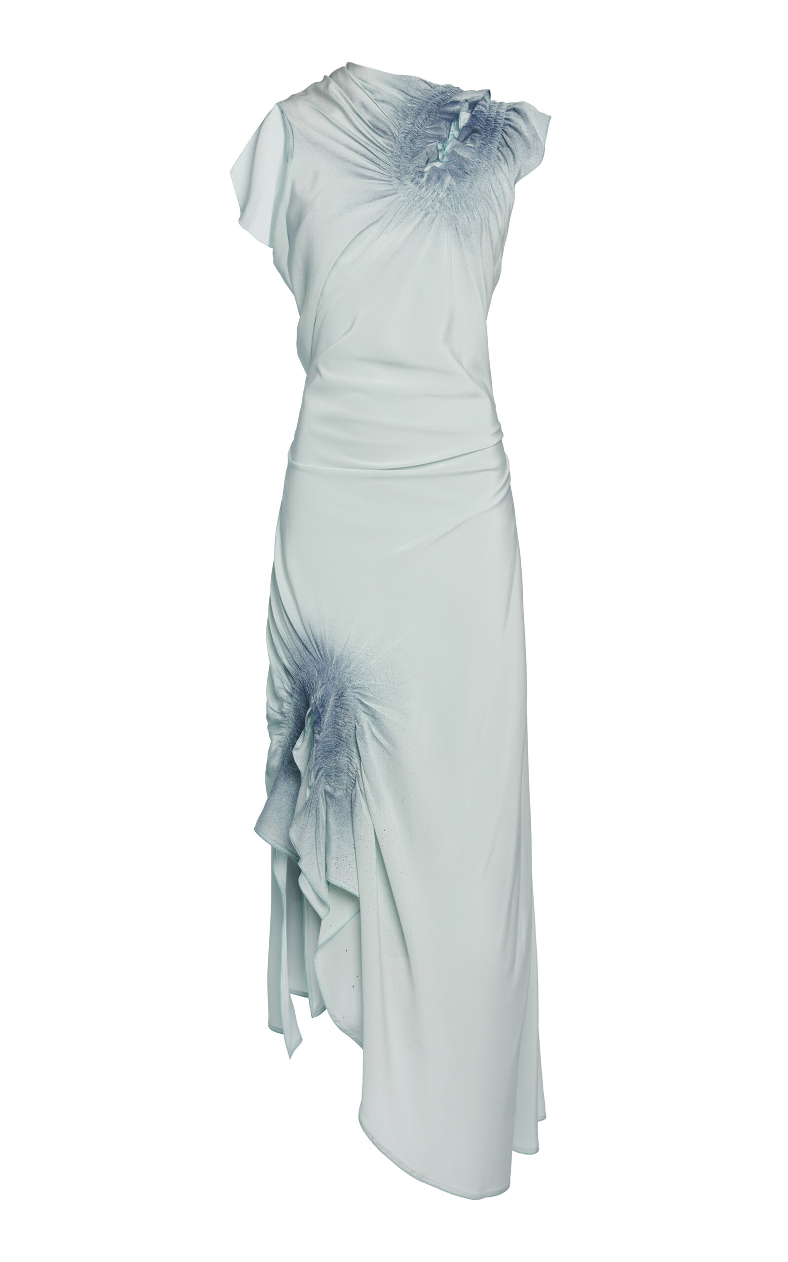 Victoria Beckham Smocked Sleeveless Silk Maxi Dress In Blue