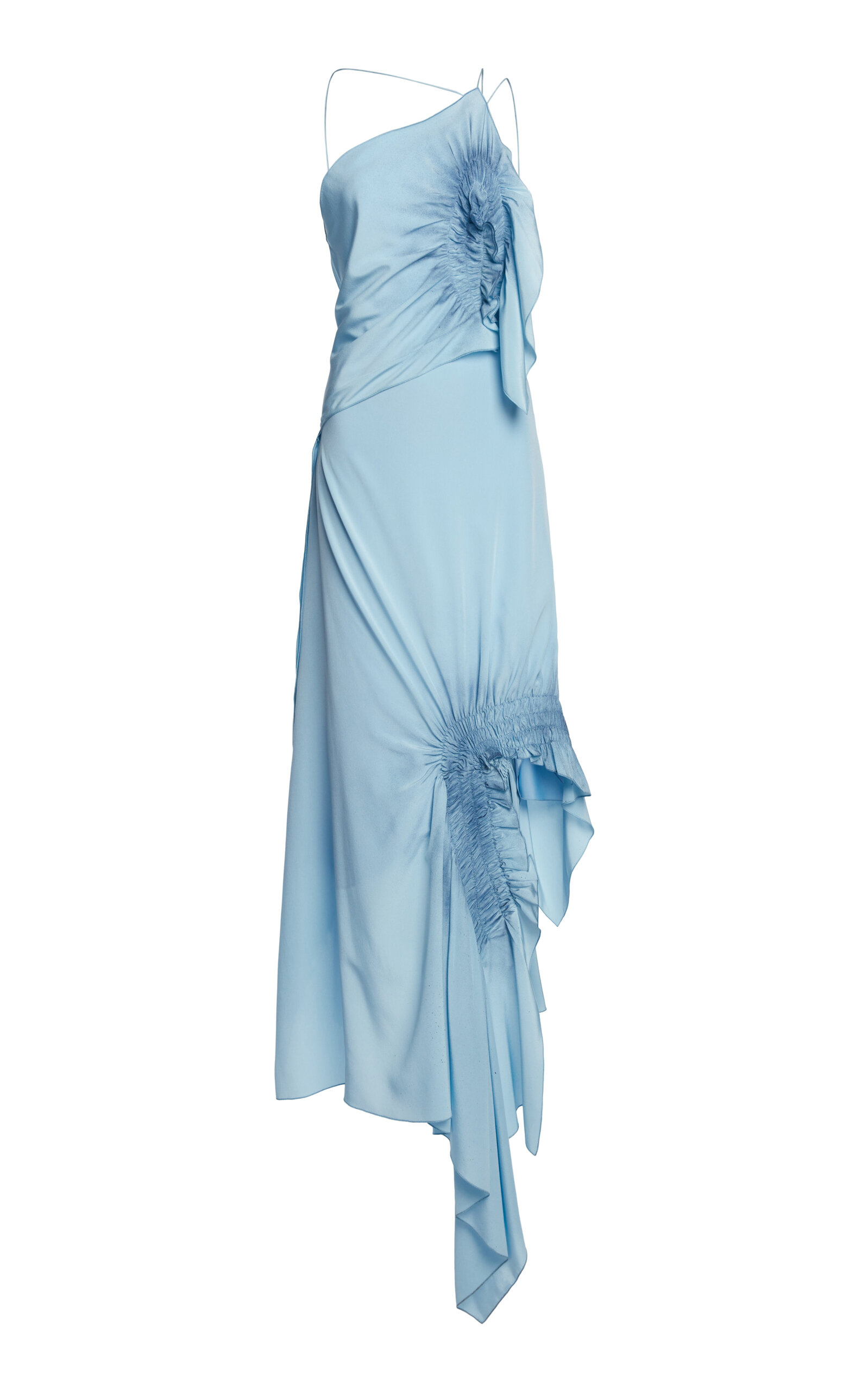 Victoria Beckham Smocked One-shoulder Silk Maxi Dress In Blue