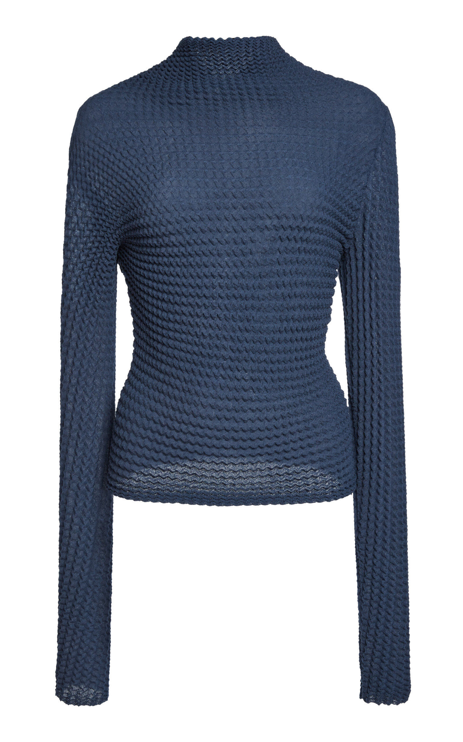 Victoria Beckham Long Sleeve Stretch-cotton Mock Neck Top In Blue