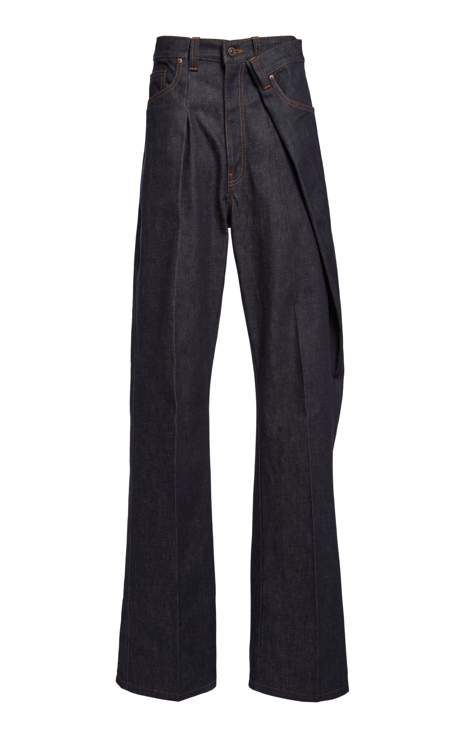 Victoria Beckham Fold Detail Mid-Rise Wide-Leg Jeans - Dark Wash