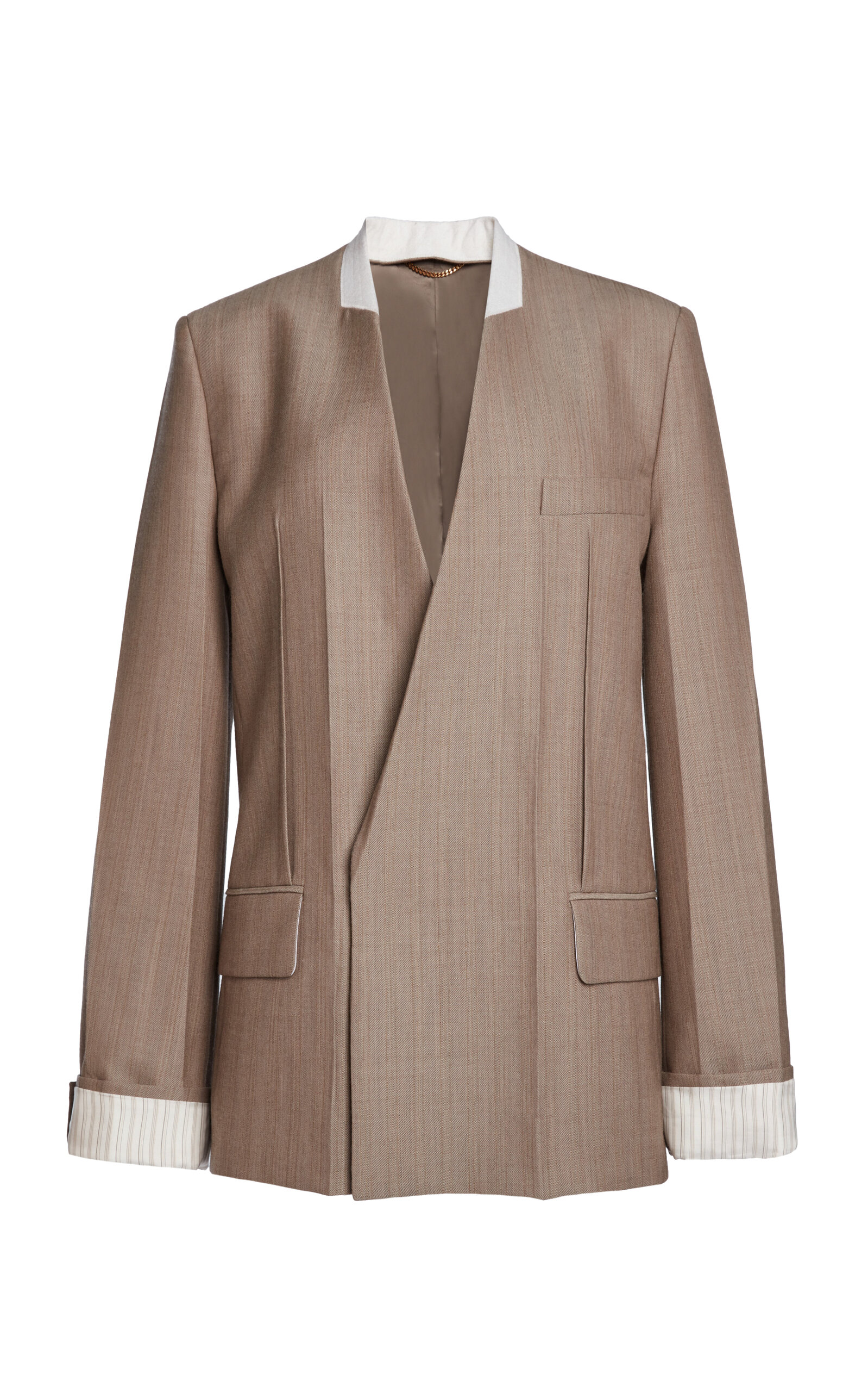 Victoria Beckham Oversized Collarless Virgin Wool Jacket In Brown