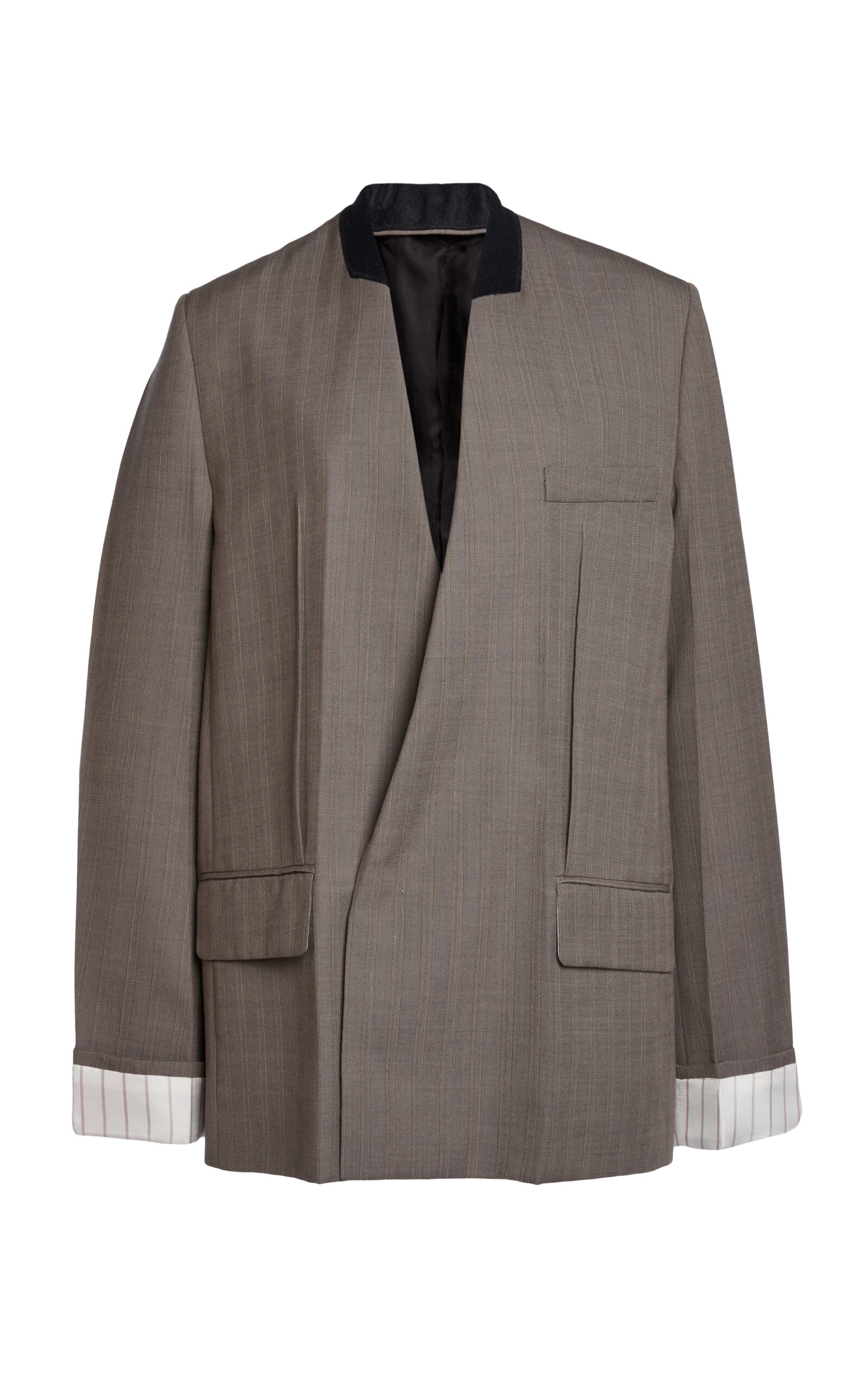 Victoria Beckham Oversized Collarless Virgin Wool Jacket In Brown