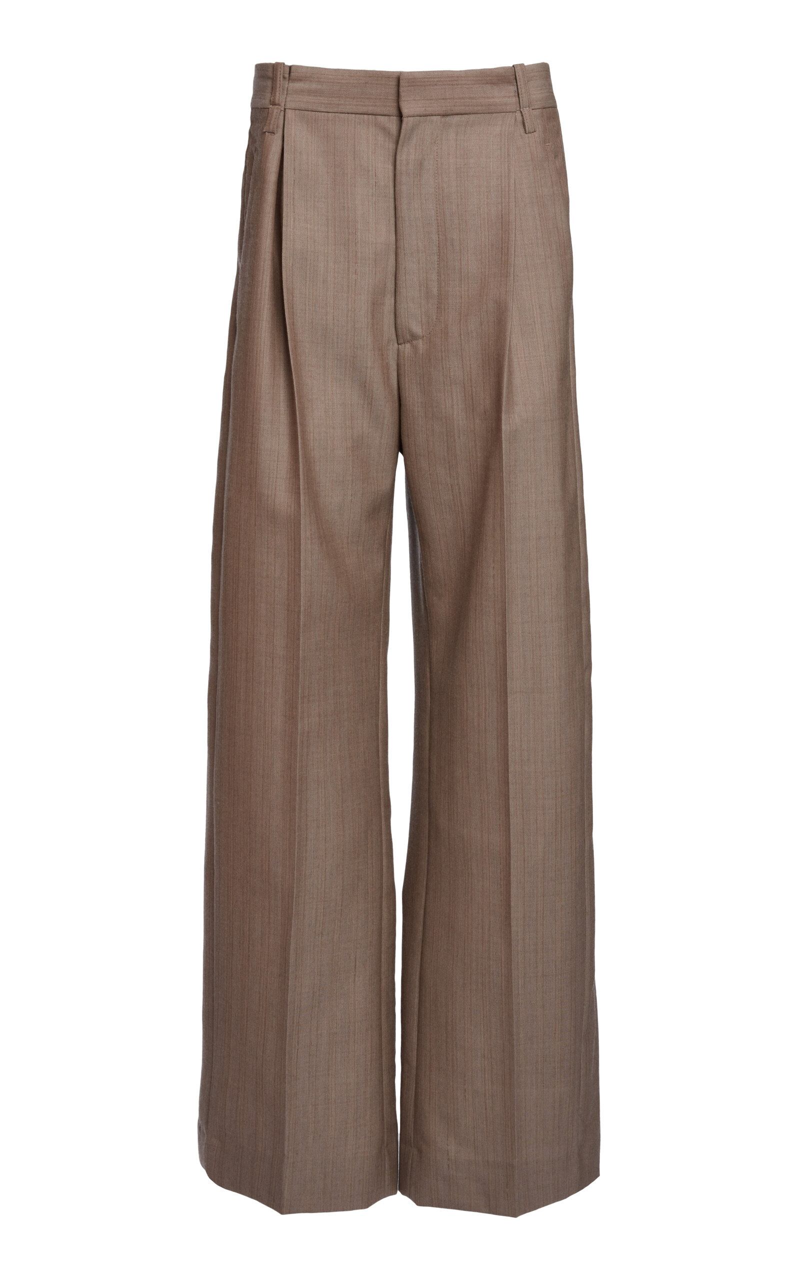 Victoria Beckham Oversized Pleated Virgin Wool Trousers In Brown