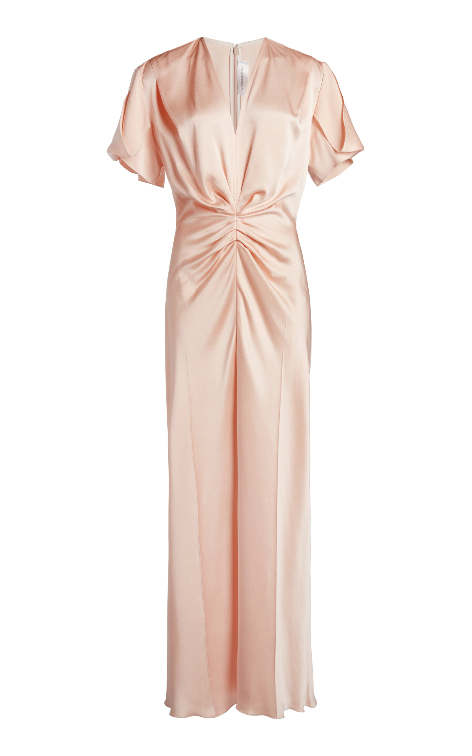 Victoria Beckham Eve Ruched Midi Dress In Pink