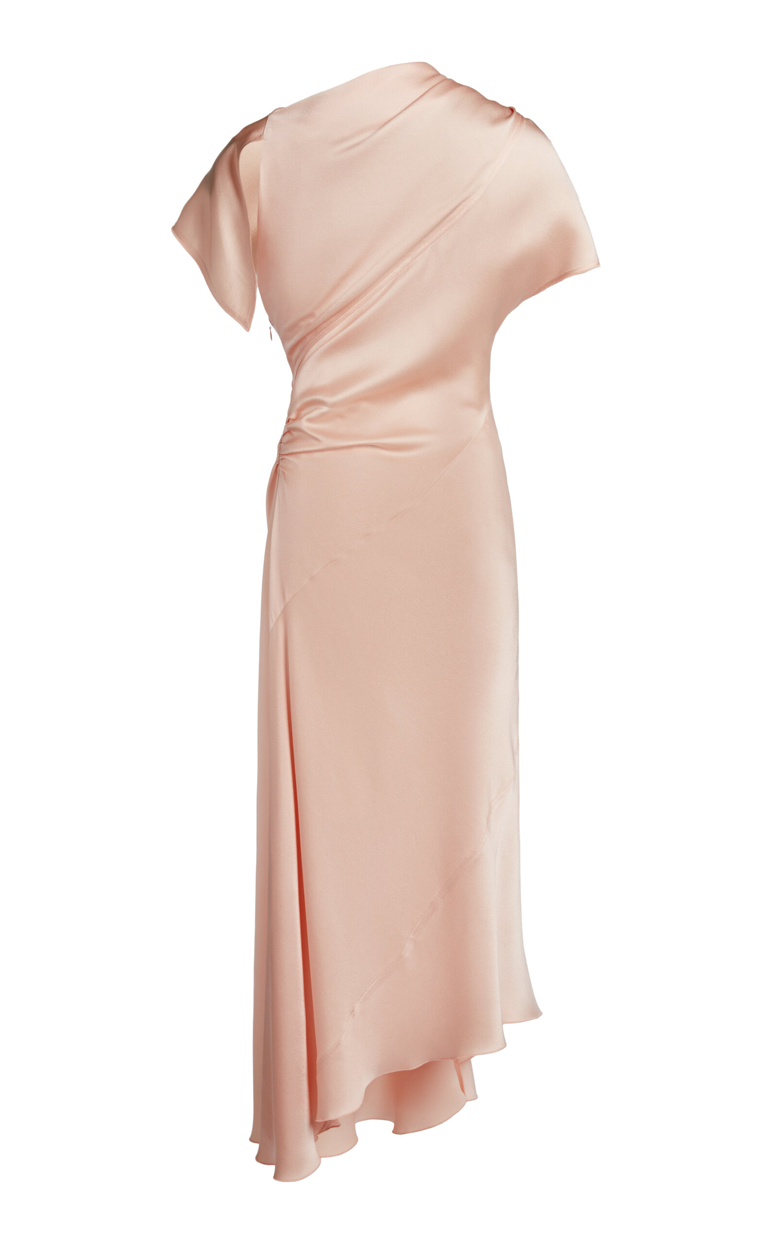 Victoria Beckham Asymmetrical Ruched Midi Dress In Pink