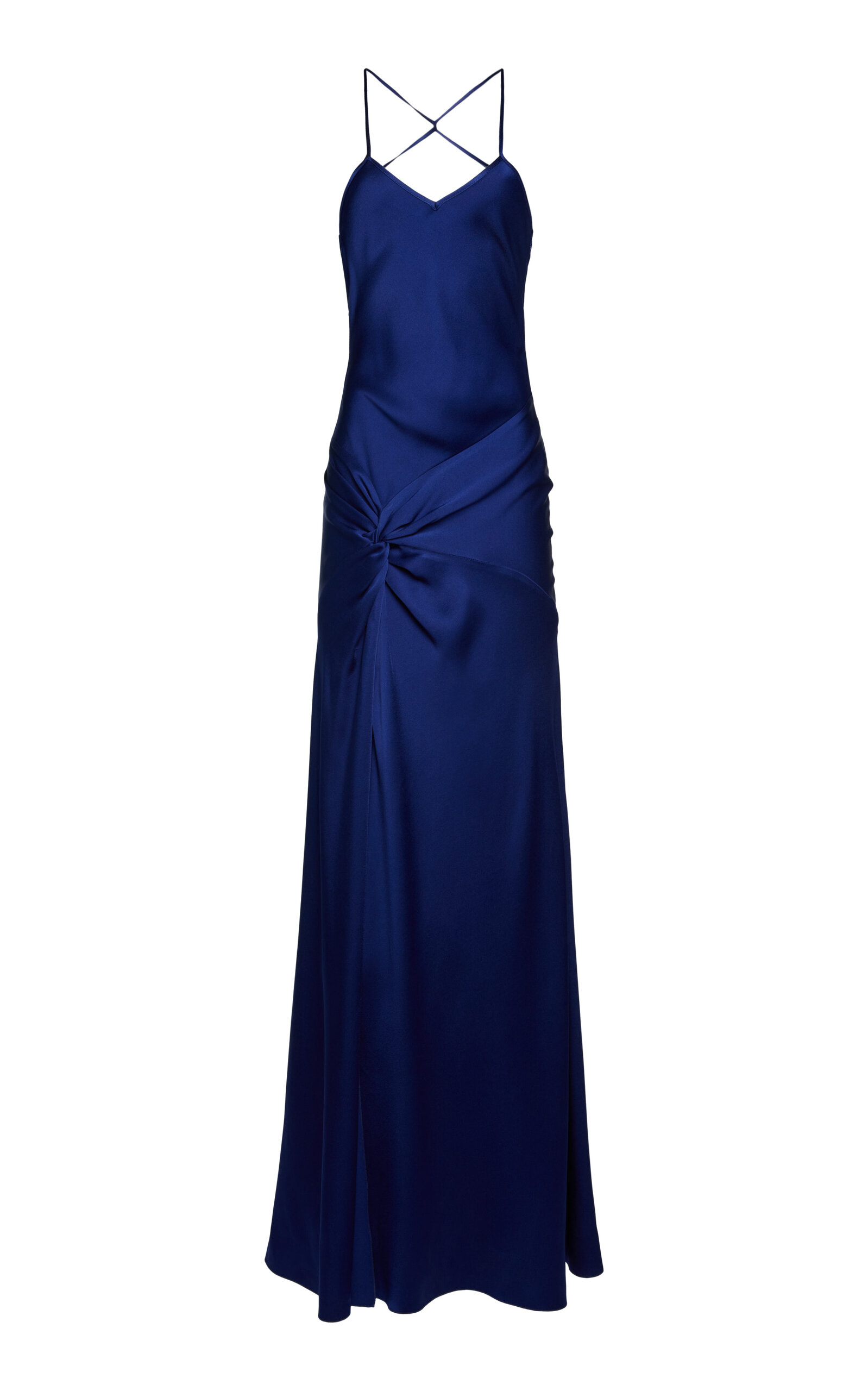 Victoria Beckham Twist Detail Maxi Slip Dress In Blue