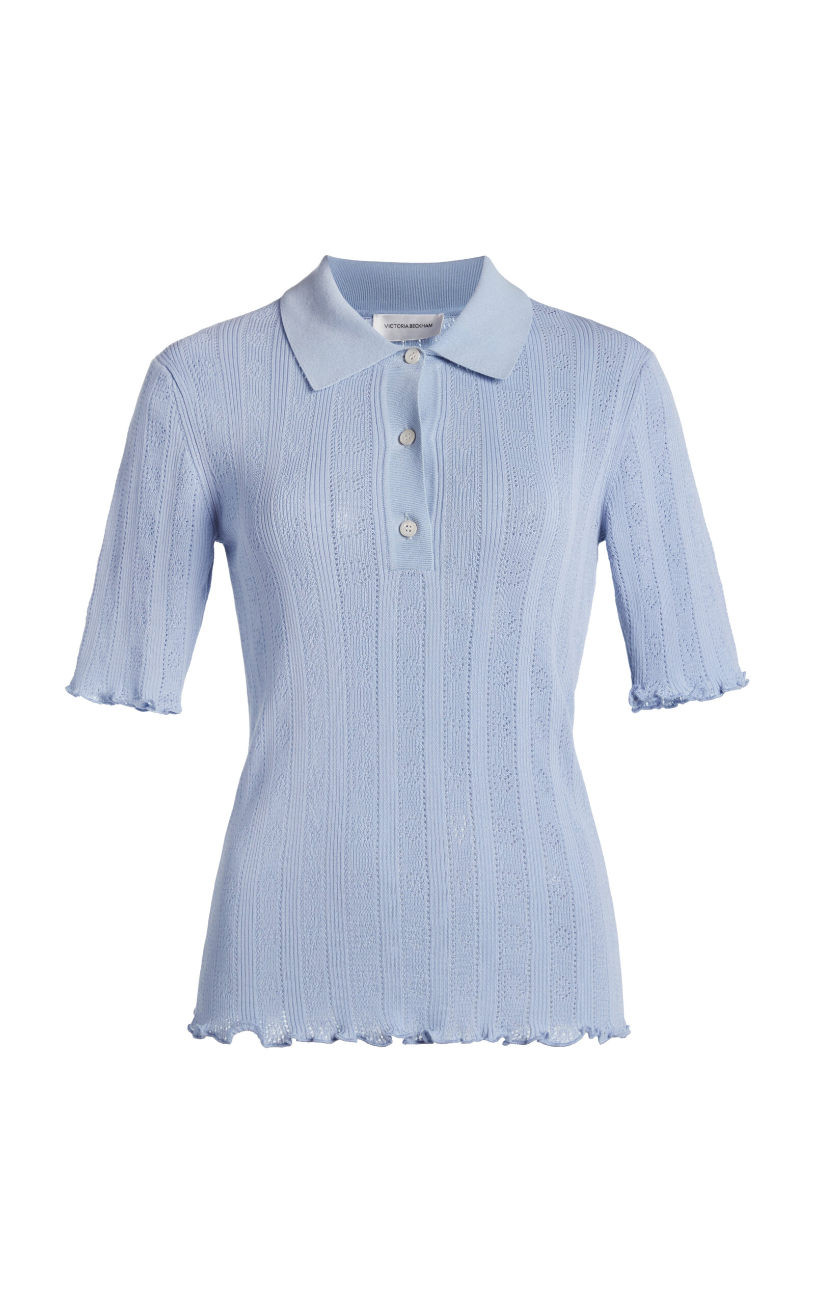 Victoria Beckham Cotton Pointelle Polo Top In Blue
