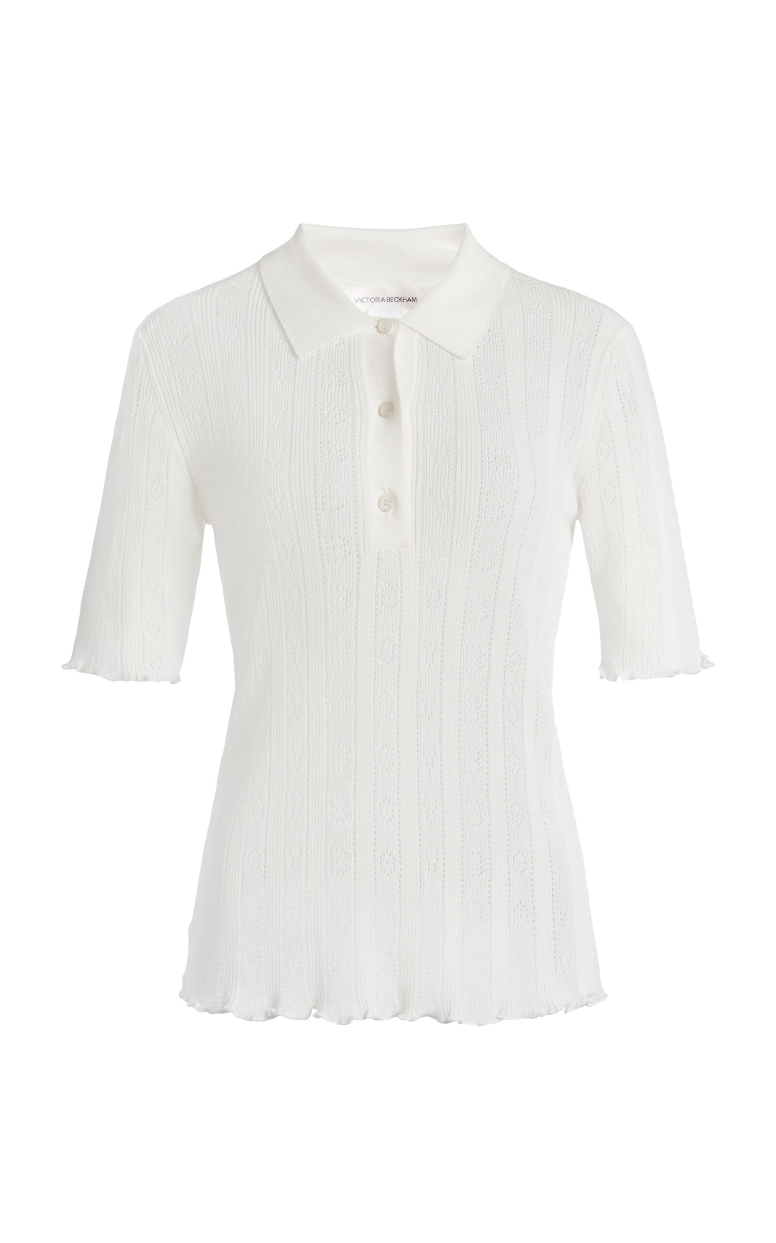 Victoria Beckham Cotton Pointelle Polo Top In White