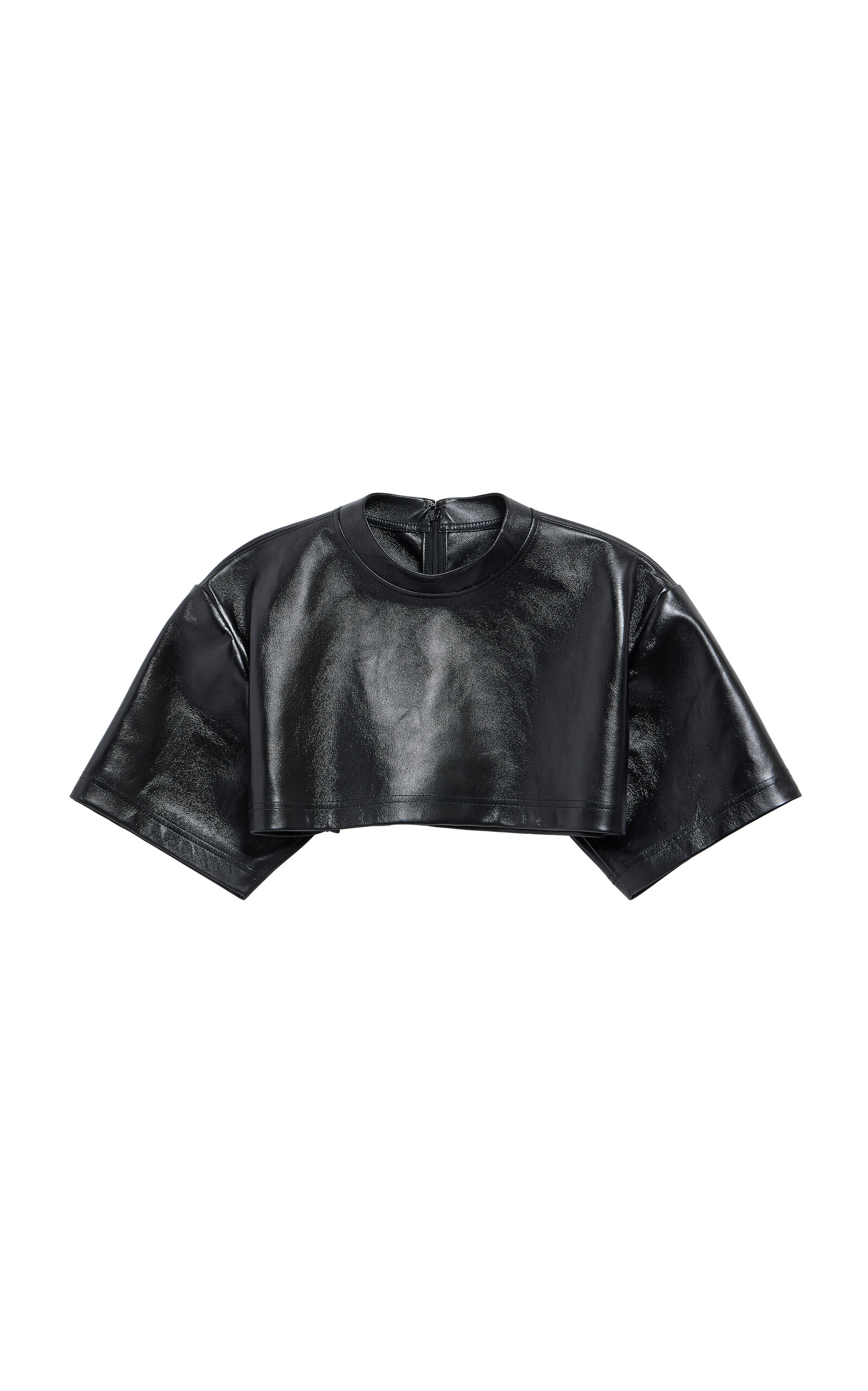 Balenciaga Cropped Shiny Leather T-shirt In Black