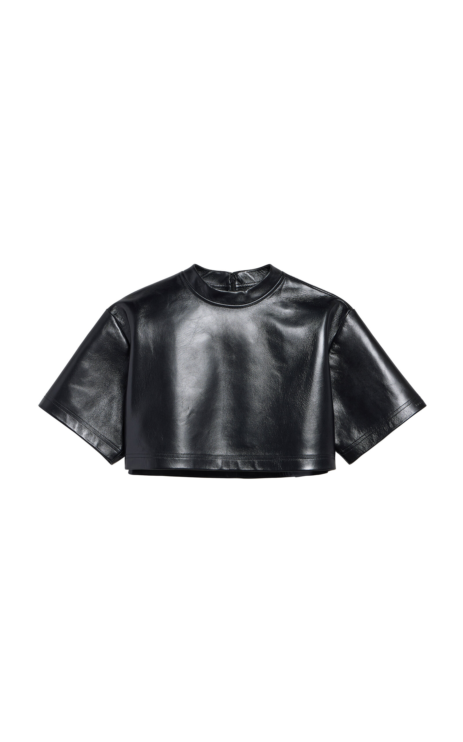 Balenciaga Cropped Shiny Leather T-shirt In Black