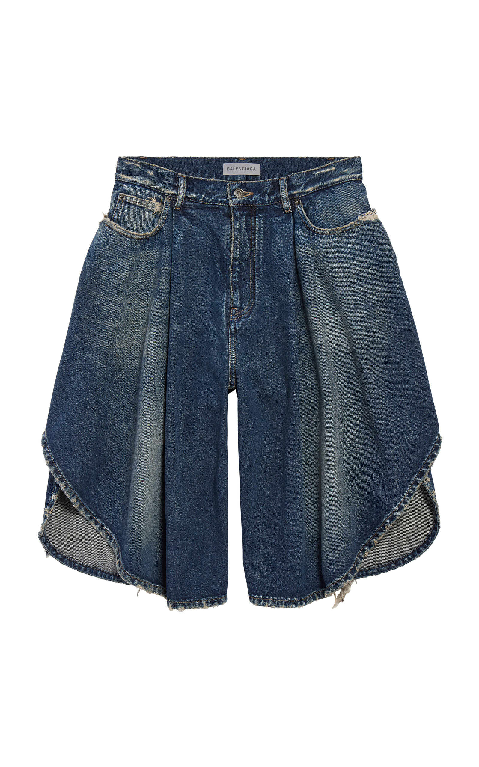 Balenciaga Petal-cut Denim Bermuda Shorts In Blue