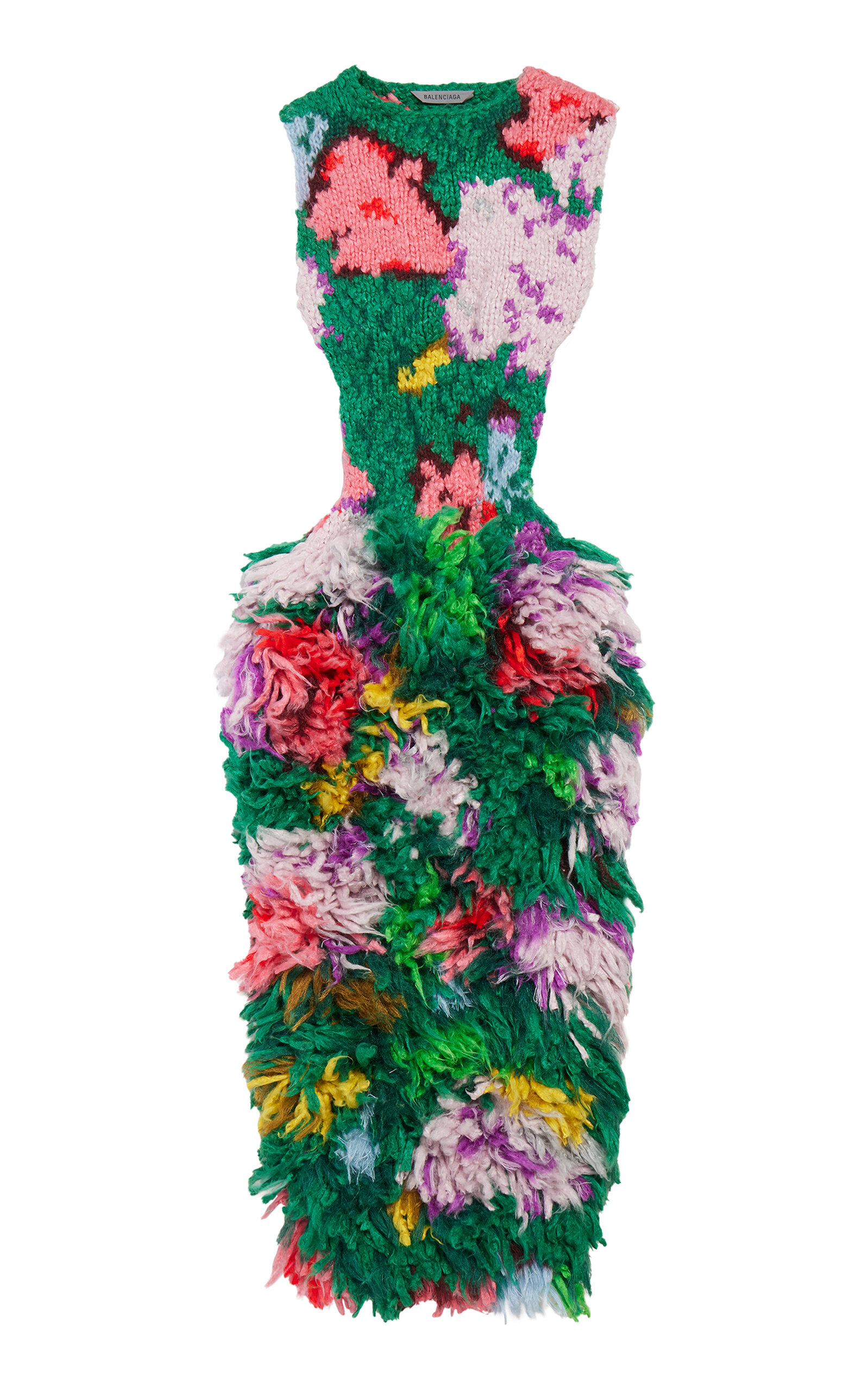 Balenciaga Intarsia-Knit Silk-Mohair Midi Dress - Multi - XL