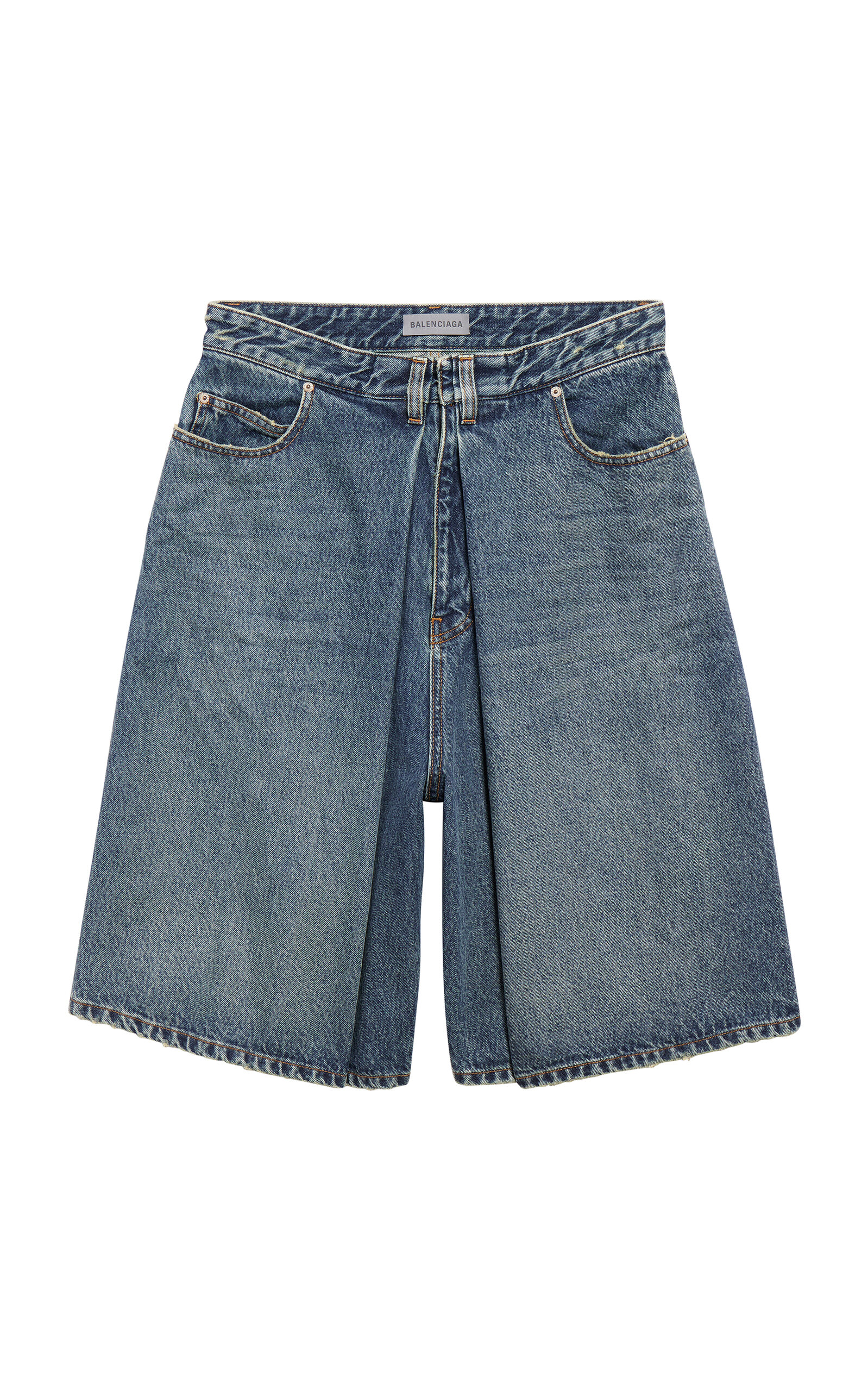 Balenciaga Folded Denim Bermuda Shorts In Blue