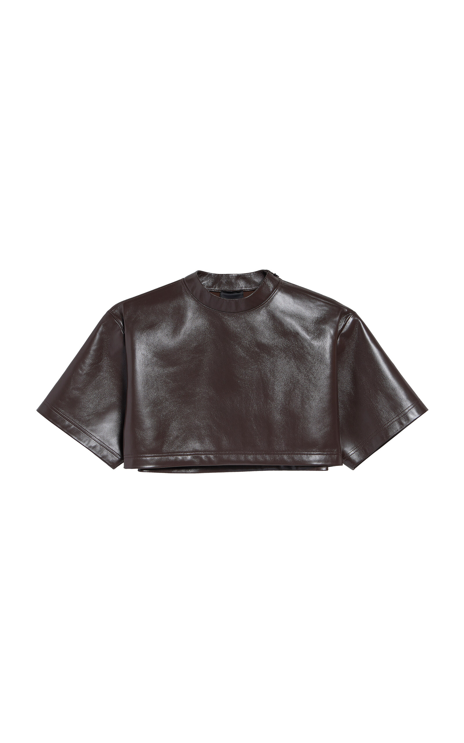 Balenciaga Cropped Shiny Leather T-shirt In Brown
