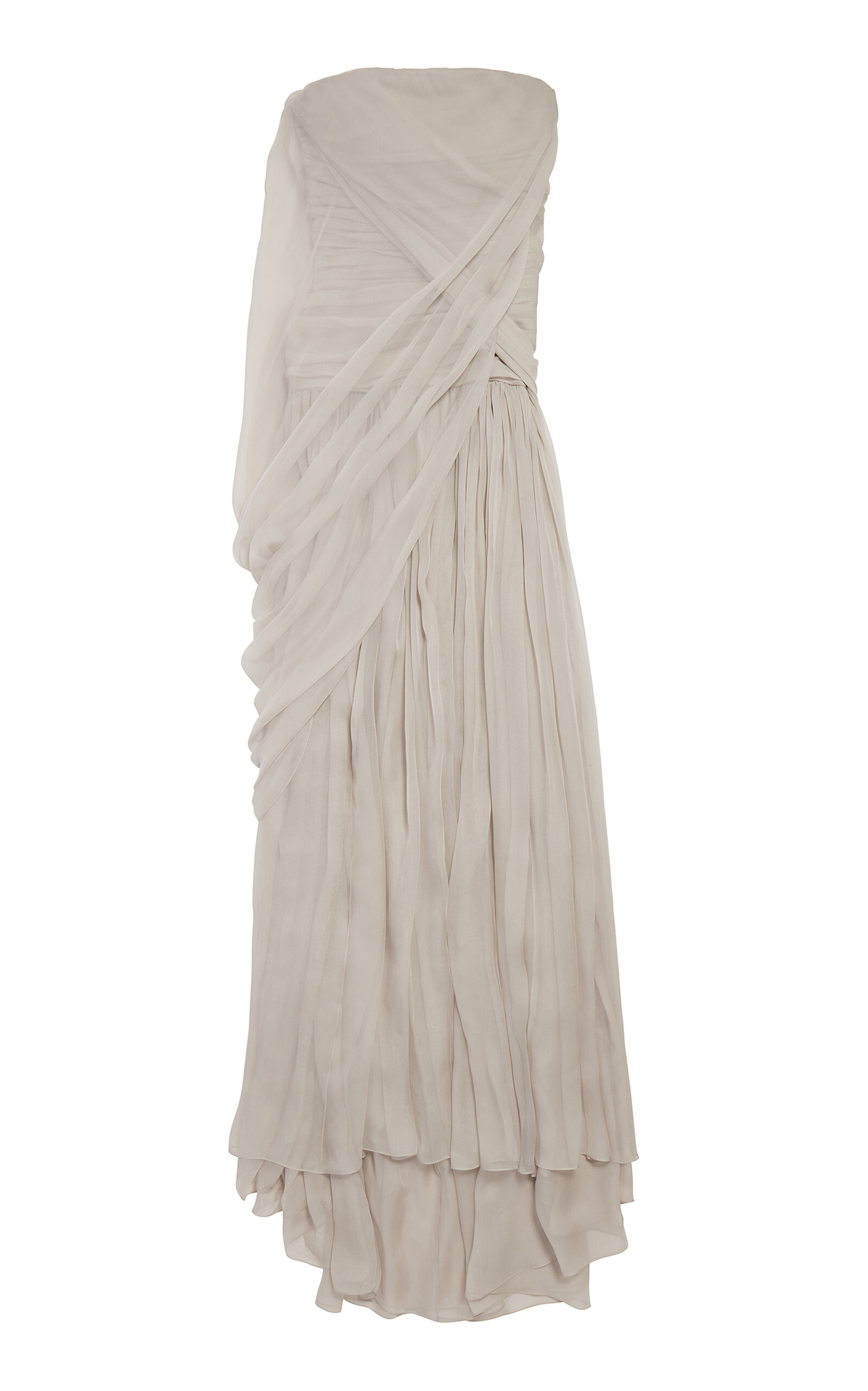 Balenciaga Draped Silk Chiffon Maxi Dress - Tan