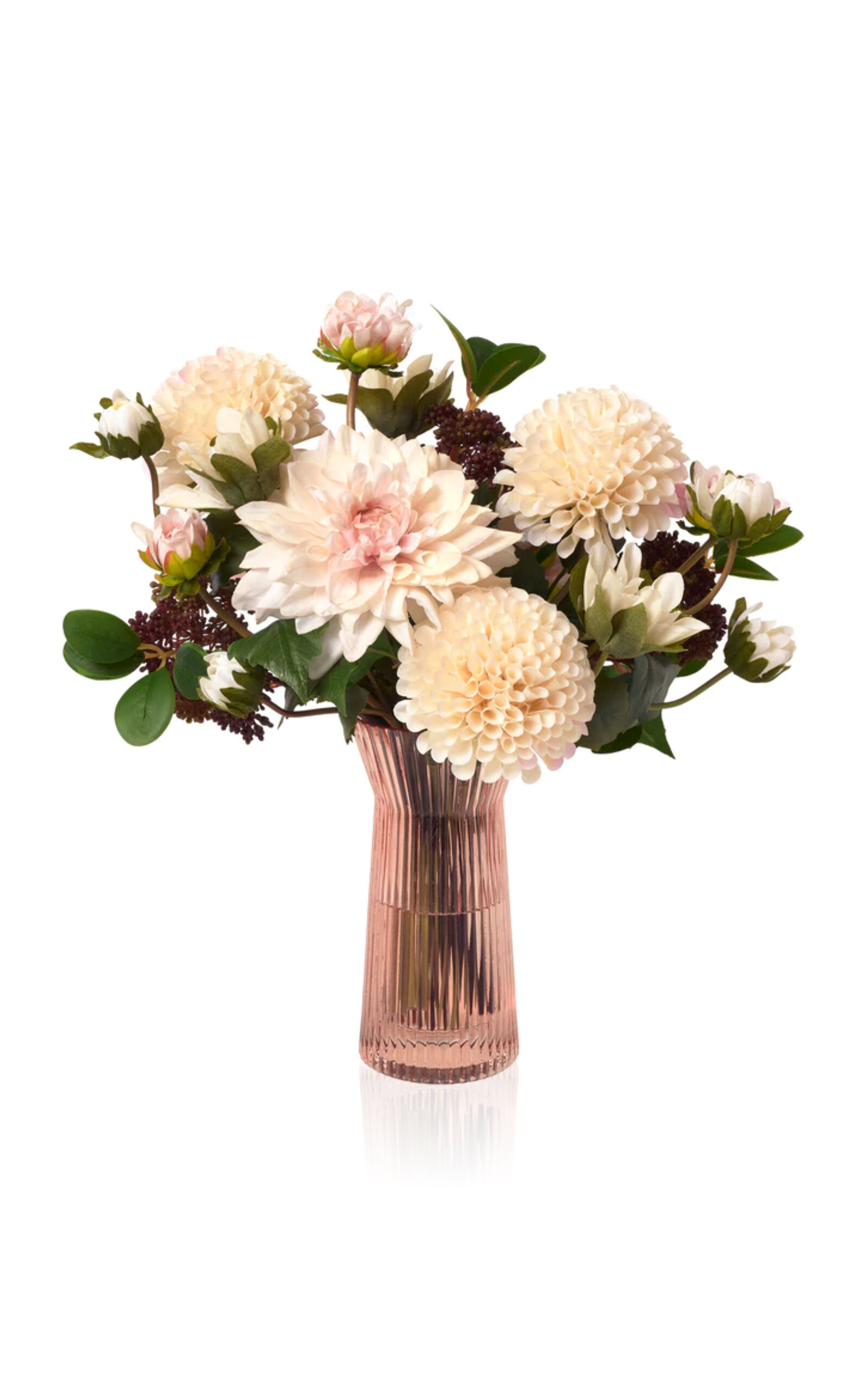 Diane James Designs Peach Dahlias And Leaves In Coral Vase In Pink
