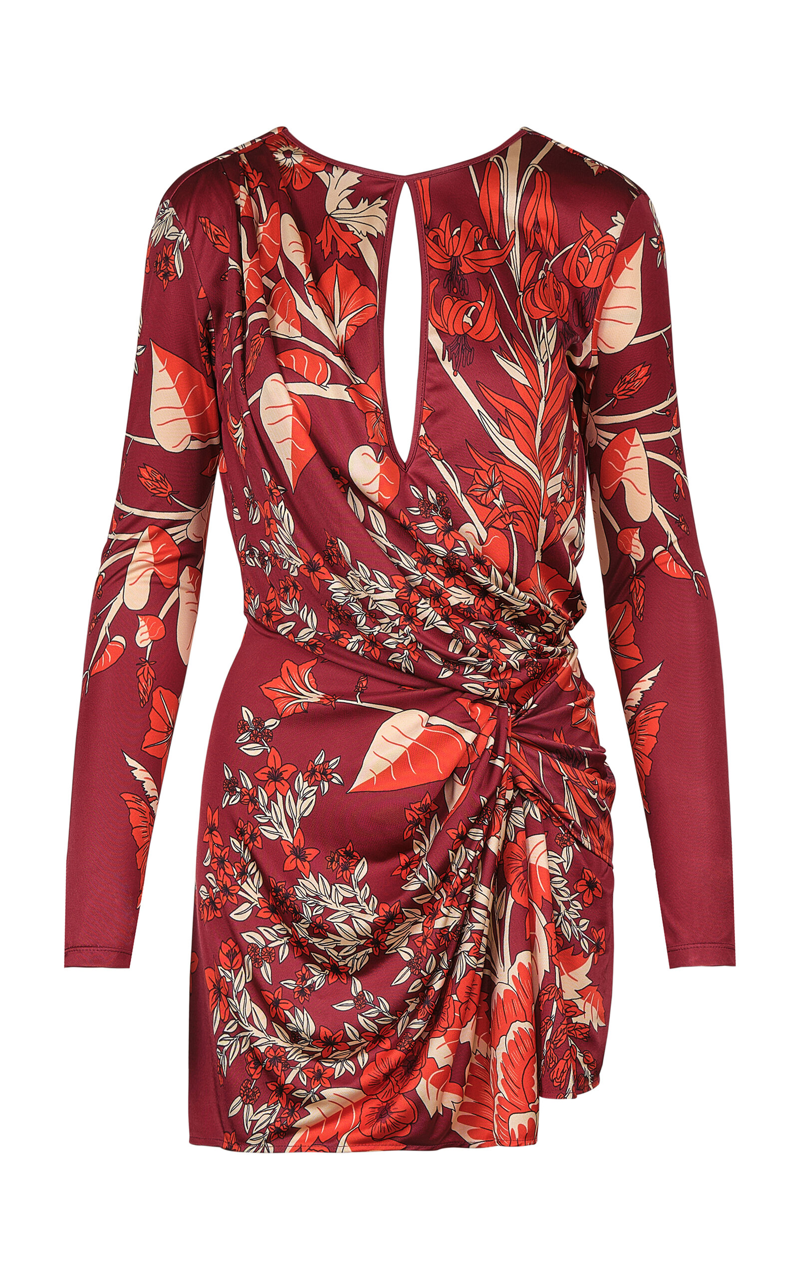 Johanna Ortiz Silk Rainforest Canopy Mini Dress In Burgundy