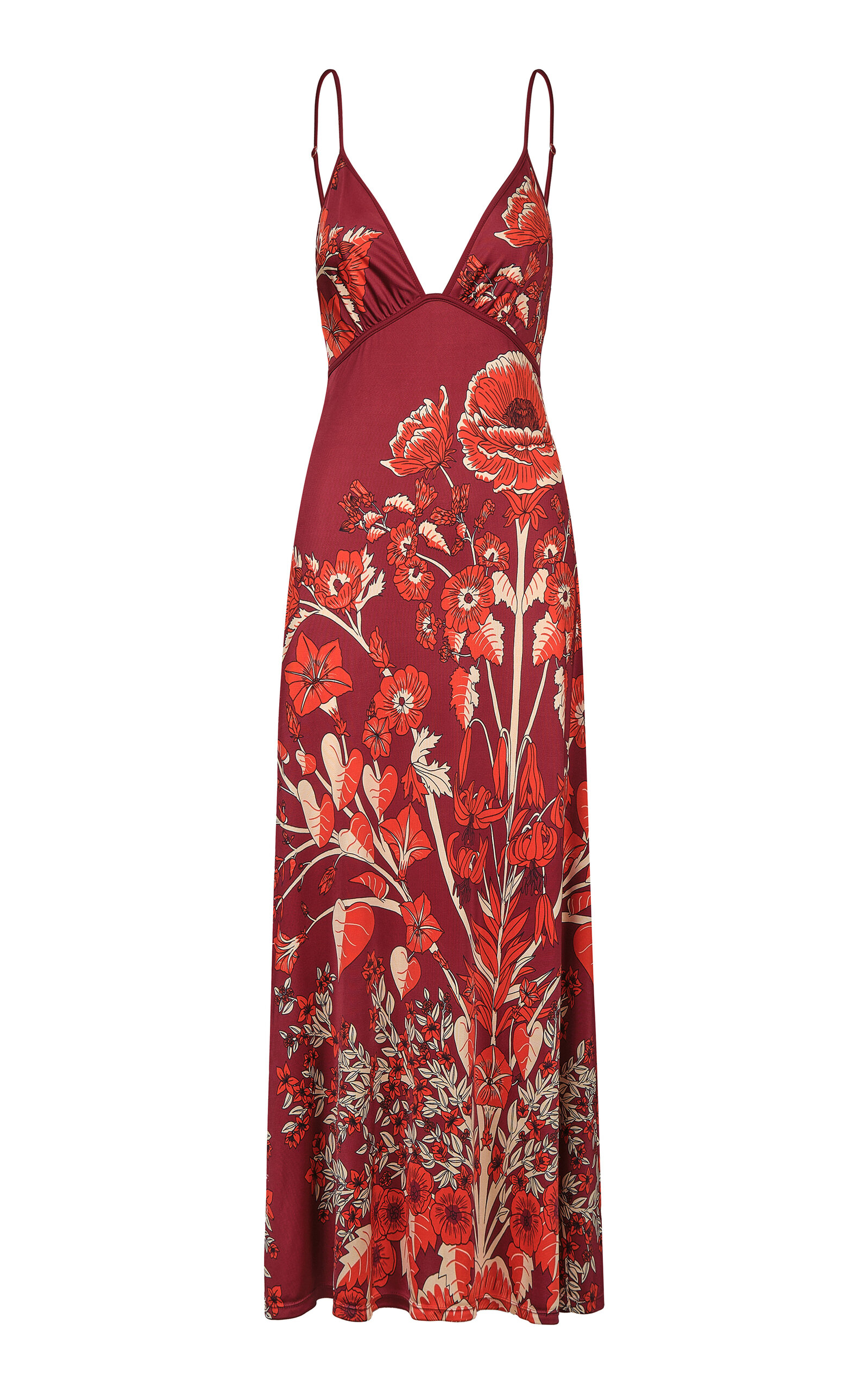Johanna Ortiz Sendero De Astromelias Ankle Dress In Burgundy