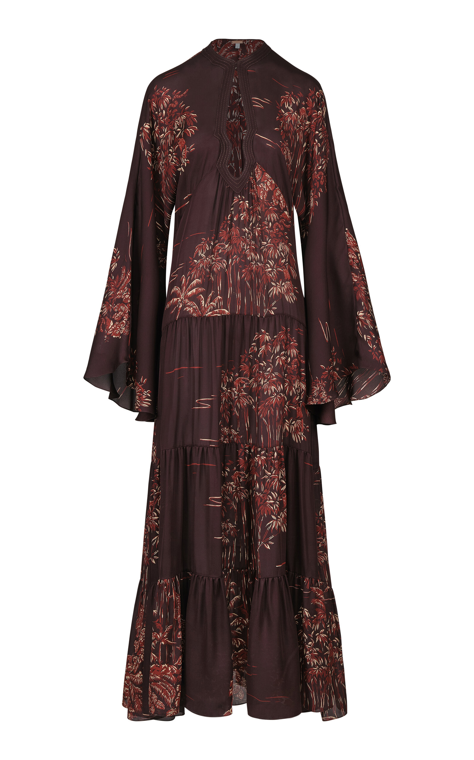 Johanna Ortiz Silk Carnival Bloom Tunic Dress In Brown