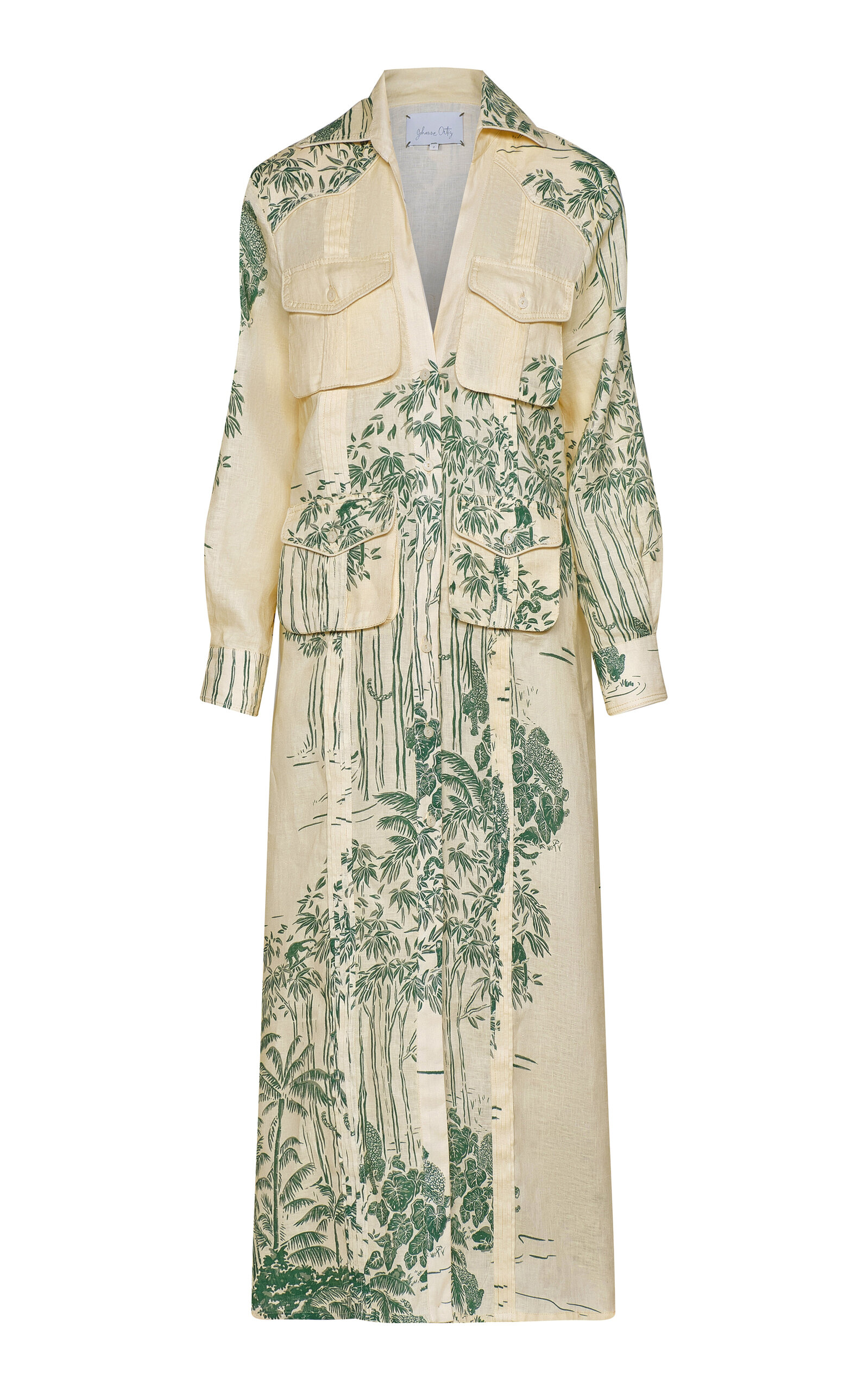 Johanna Ortiz Linen Lazy Guayabera Ankle Dress In Neutral