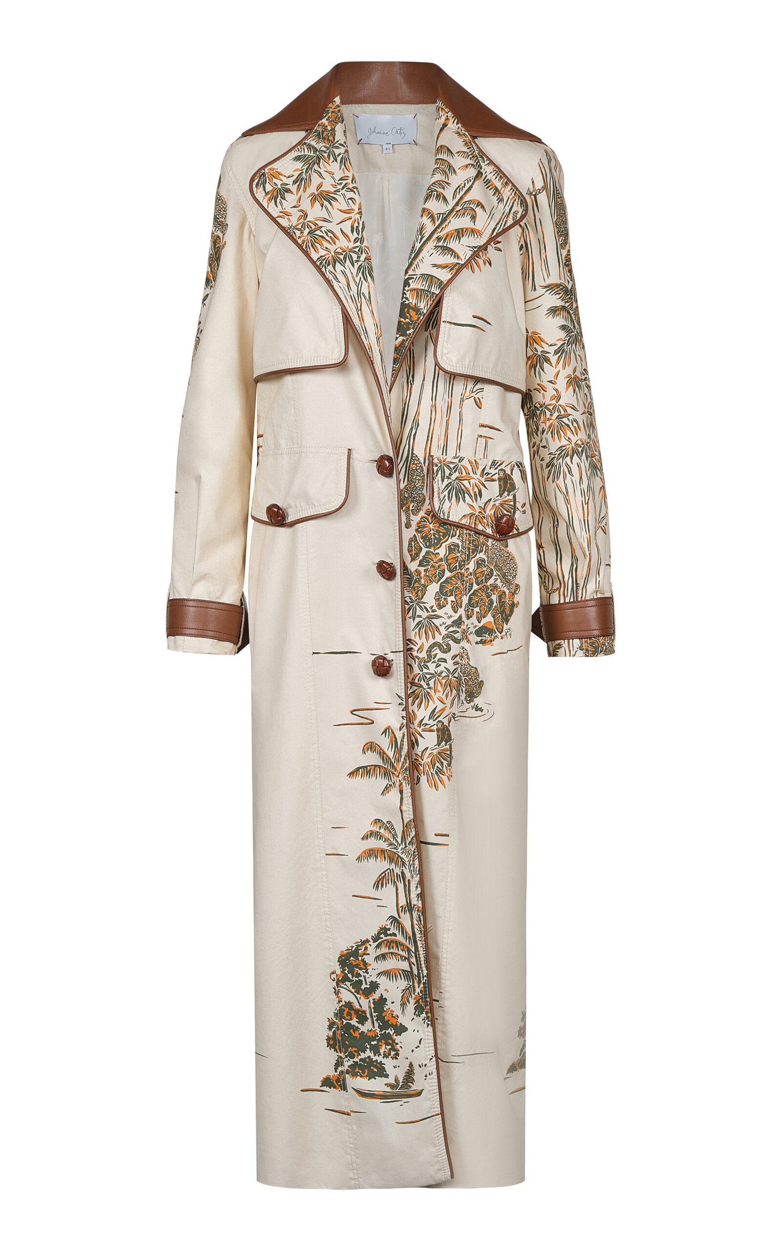 Johanna Ortiz Leather-cotton Horizontes Salvajes Trenchcoat In Neutral
