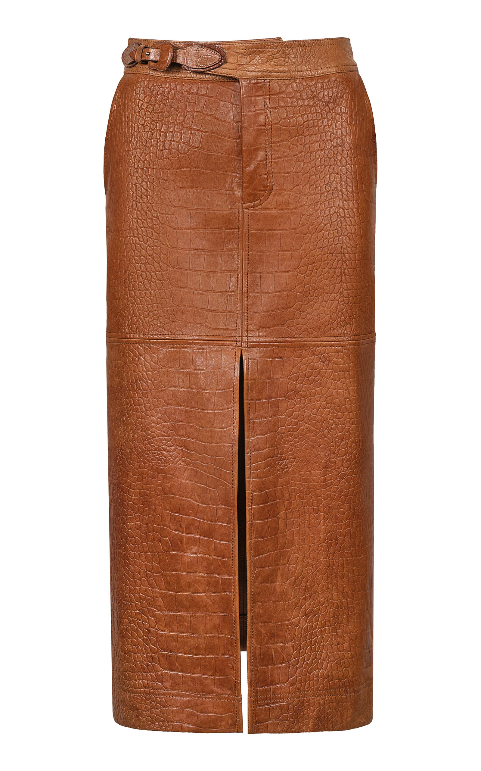 Johanna Ortiz Leather Epic Statement Midi Skirt In Brown