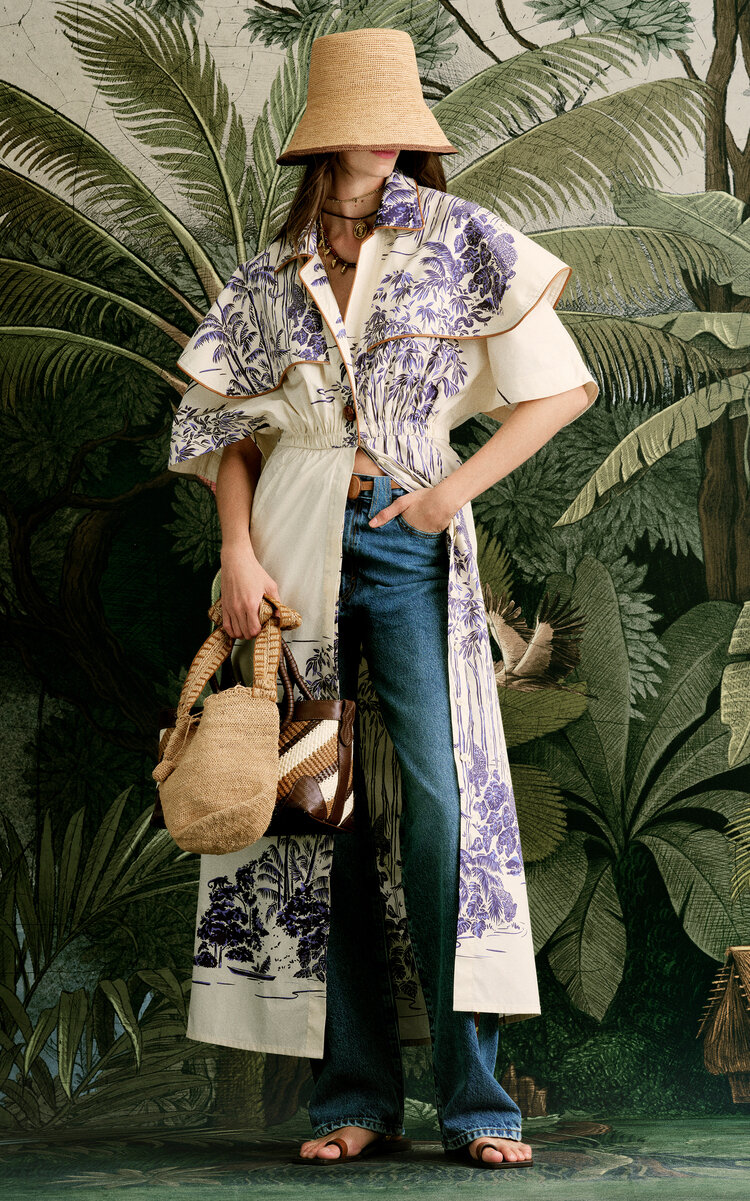 Johanna Ortiz Cotton Paper Flower Trenchcoat In Multi