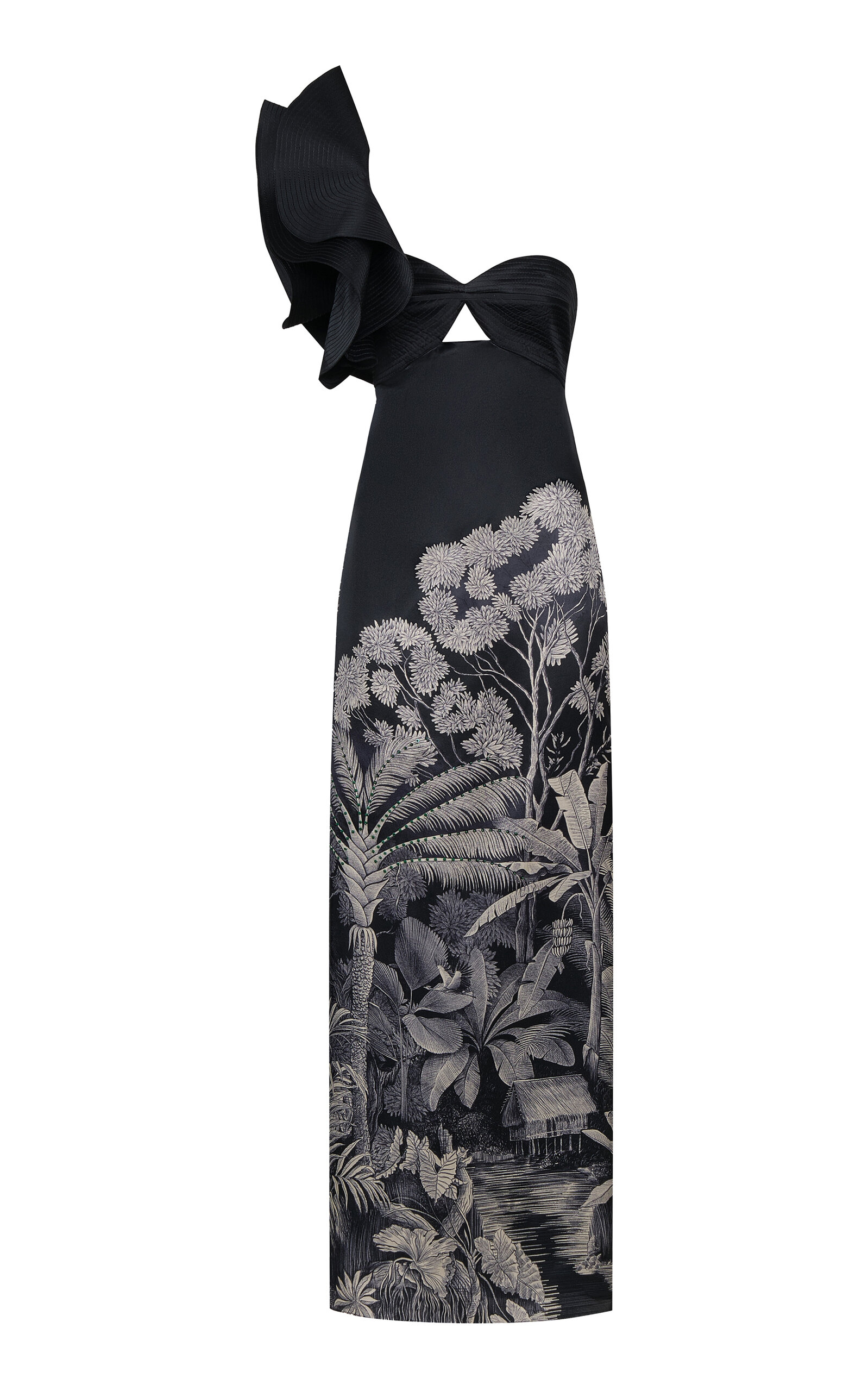 Johanna Ortiz Silk Valley Of Kings Maxi Dress In Black