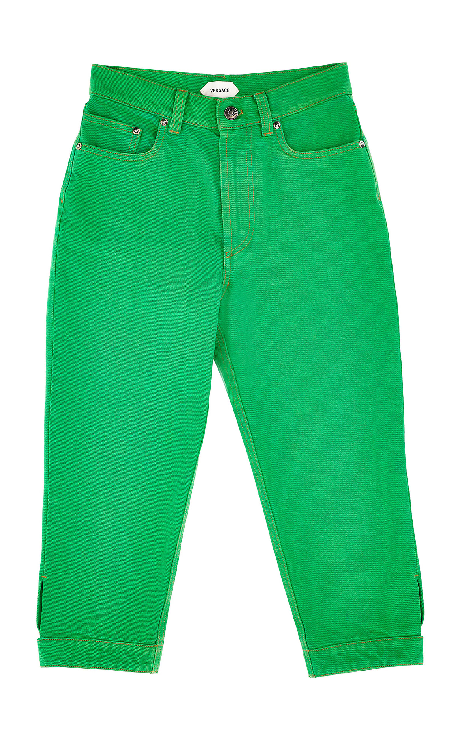 Versace Cropped Denim Capri Pants In Green