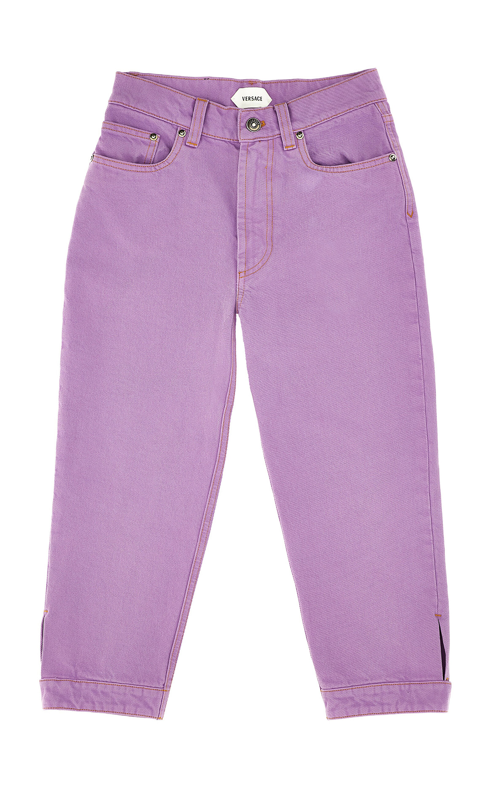 Versace Cropped Denim Capri Pants In Purple