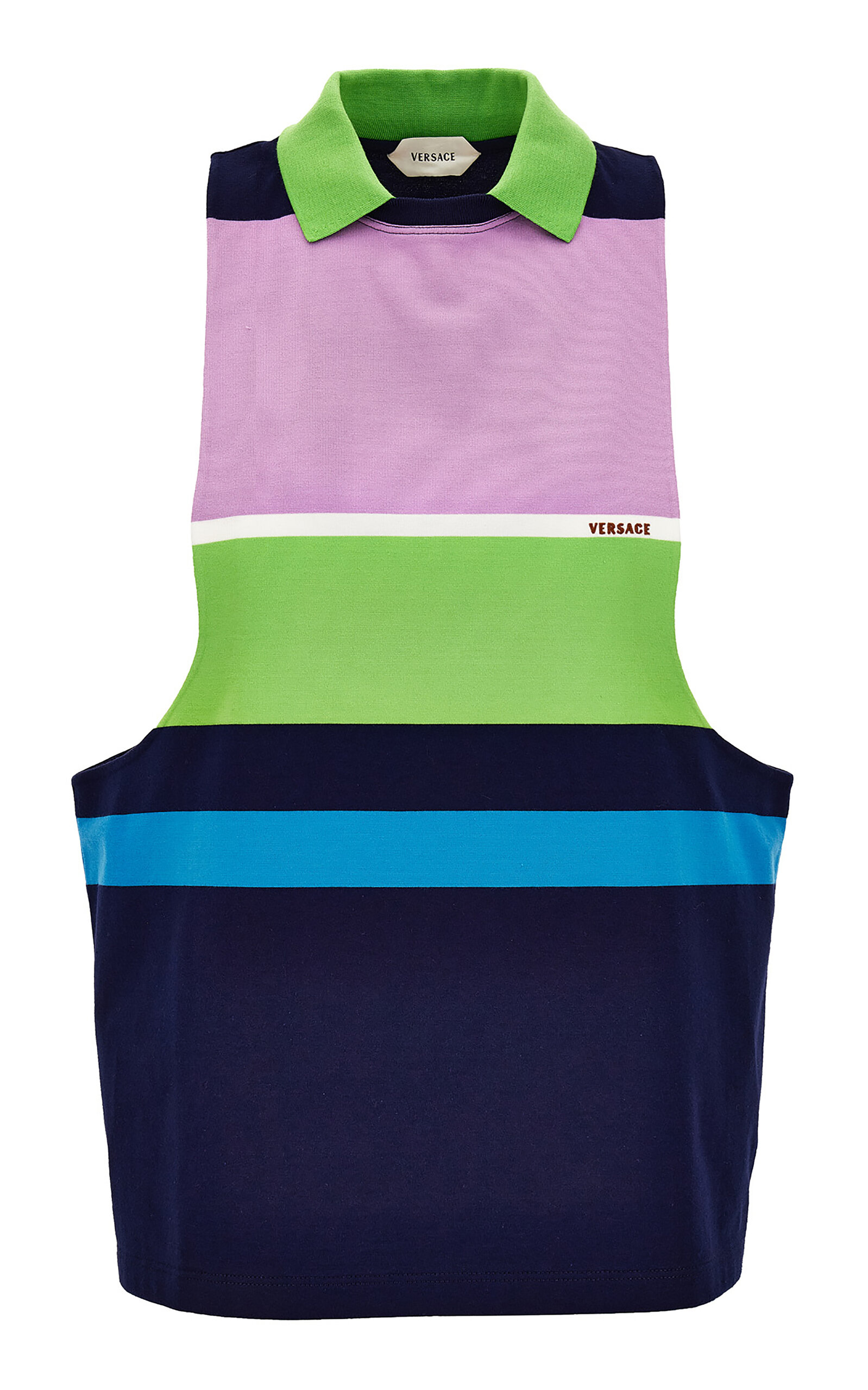 Versace Striped Cotton-jersey Polo Tank Top In Multi