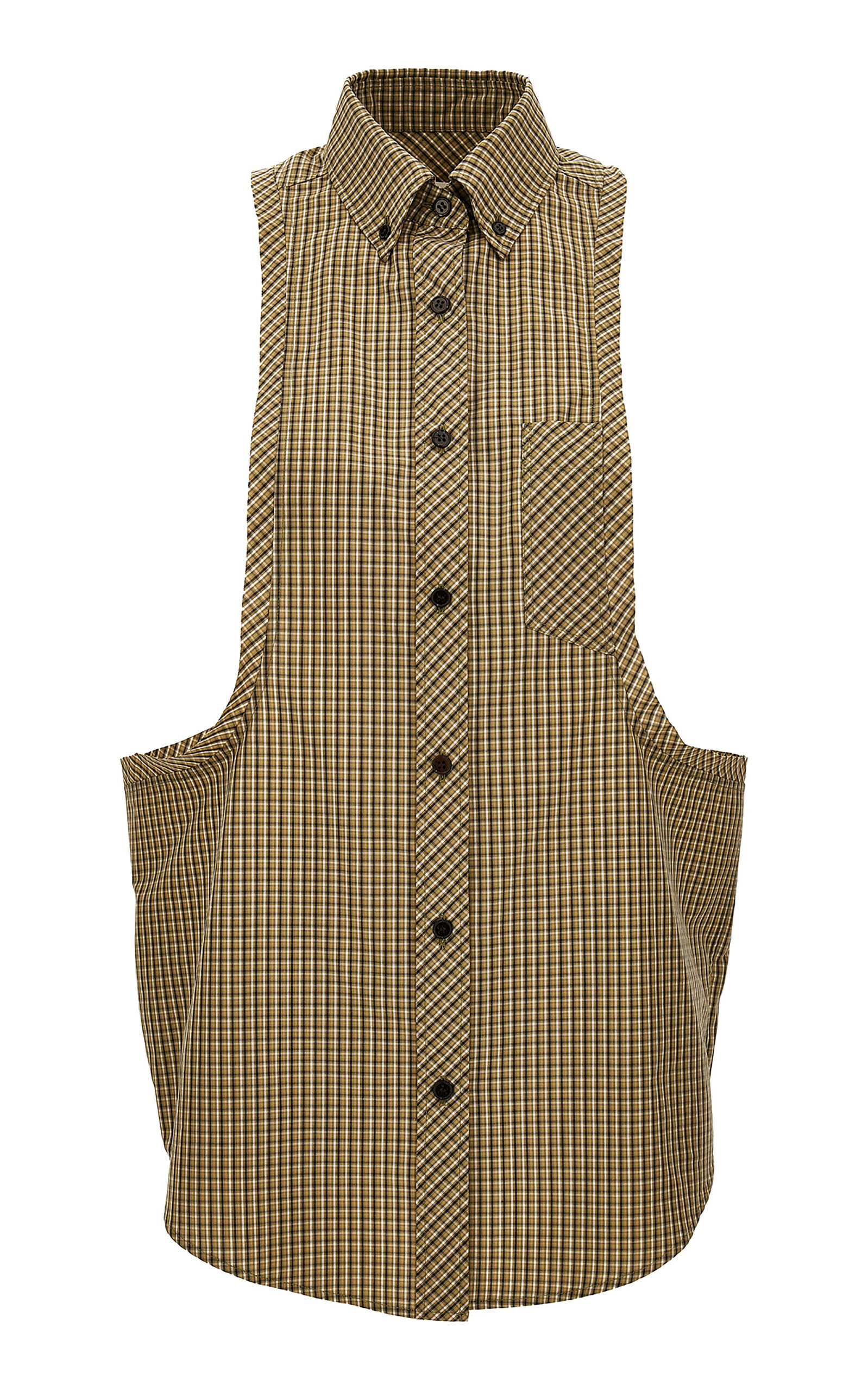 Versace Micro-check Cotton Poplin Top In Brown