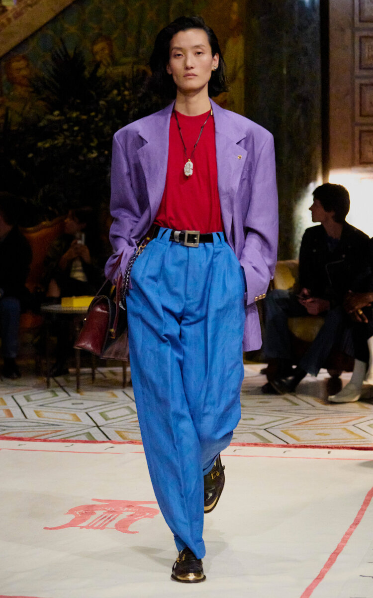 Versace Tailored Wool-Linen Tapered-Leg Pants - Blue