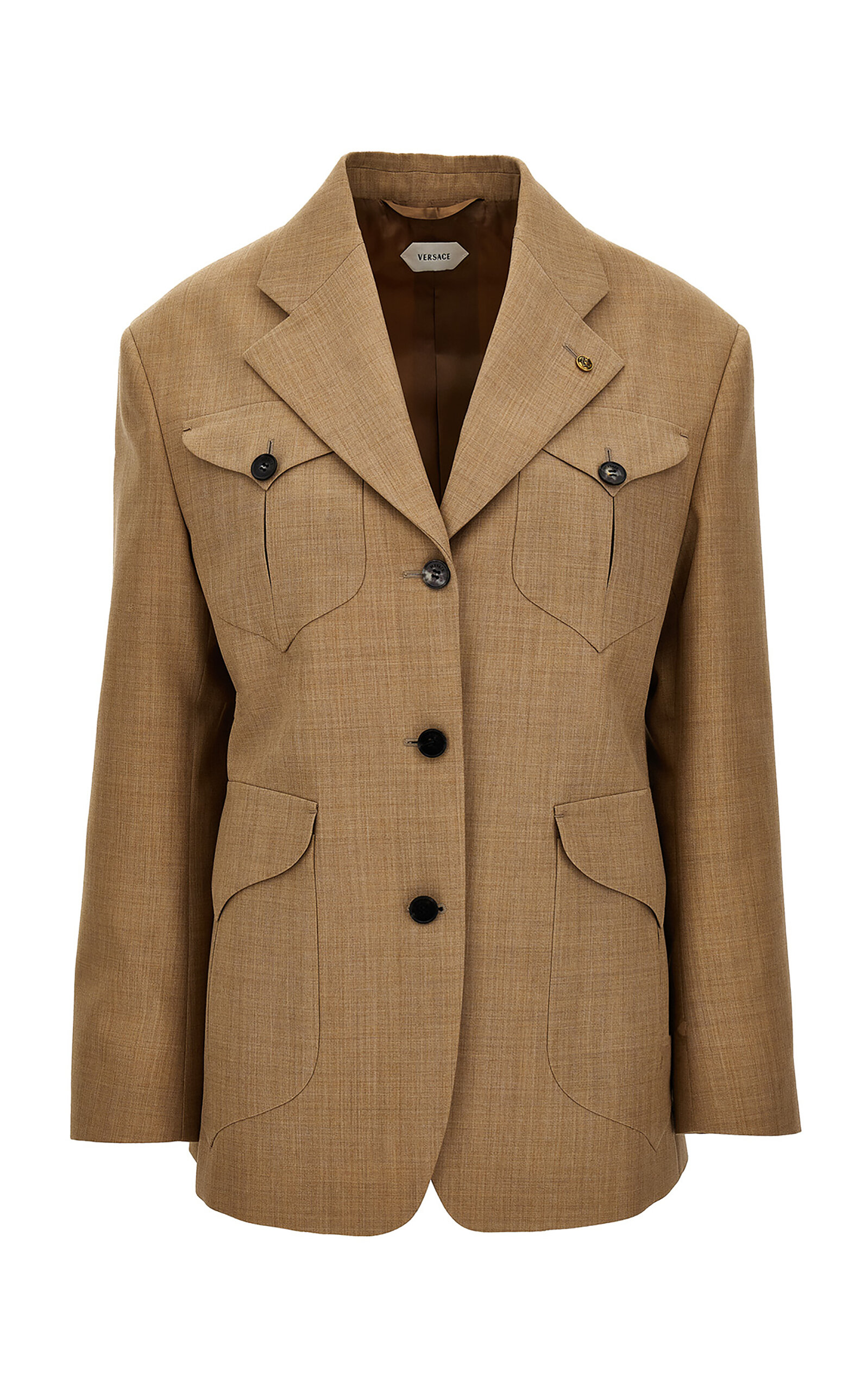 Versace Single-Breasted Dry-Hand Wool Jacket - Tan