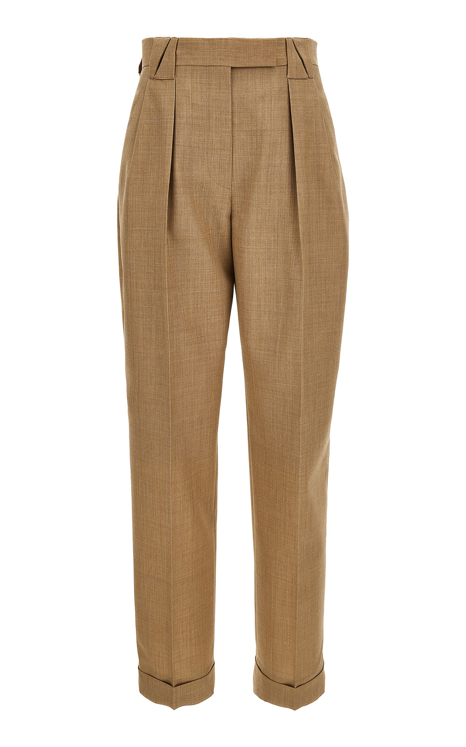 Versace Tailored Dry-Hand Wool Straight-Leg Pants - Tan