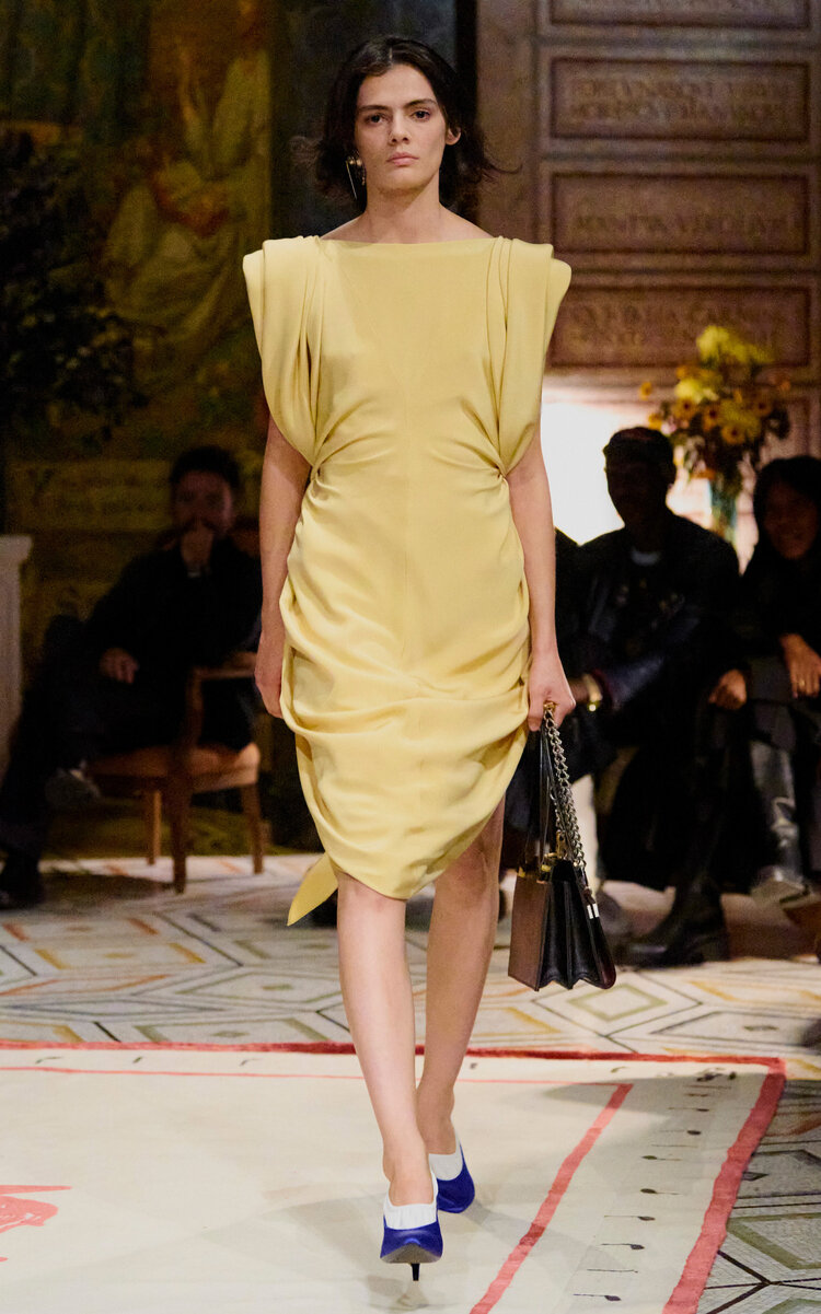 Versace Bow-Detailed Silk Midi Dress - Yellow