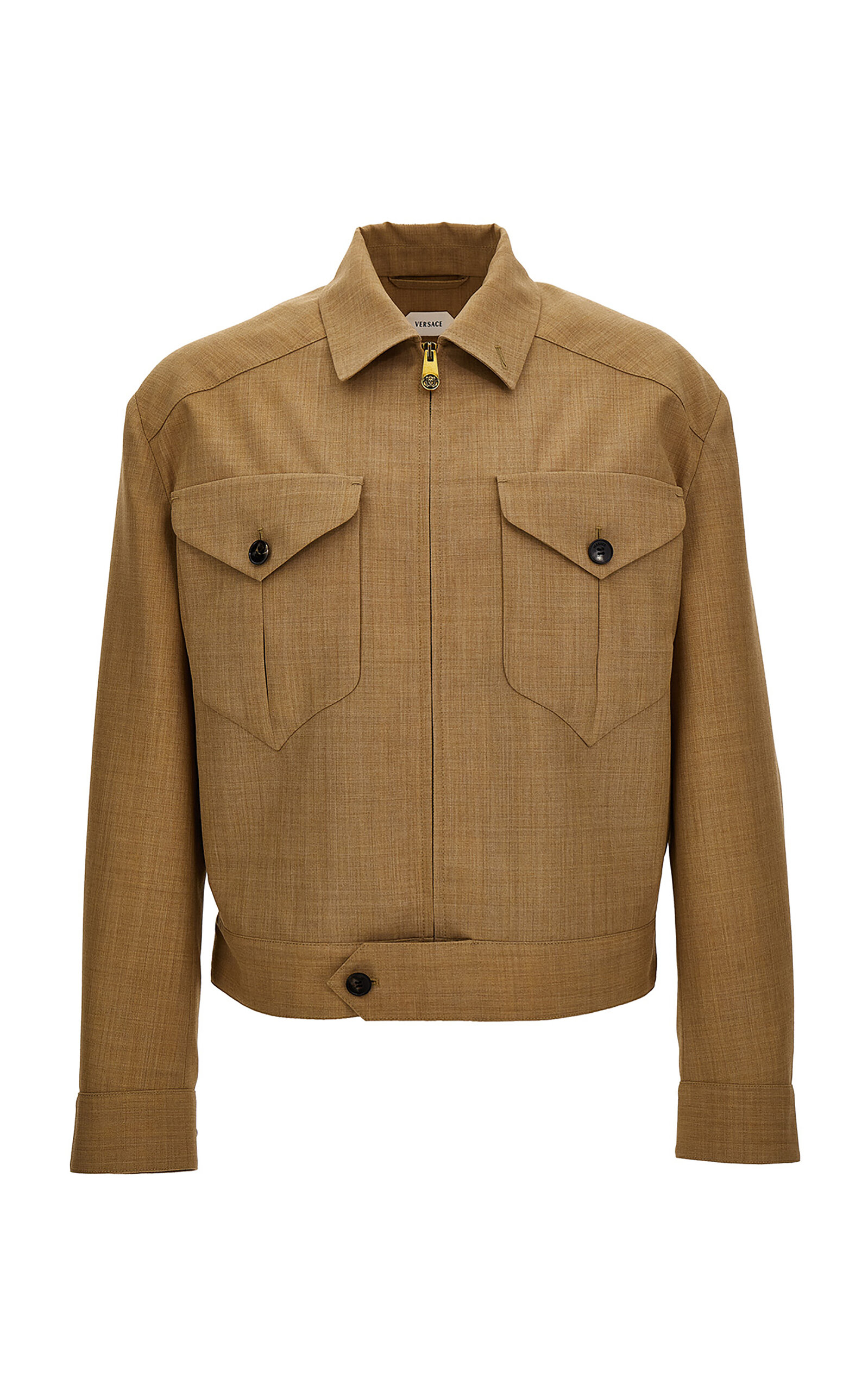 Versace Boxy Dry-hand Wool Jacket In Brown