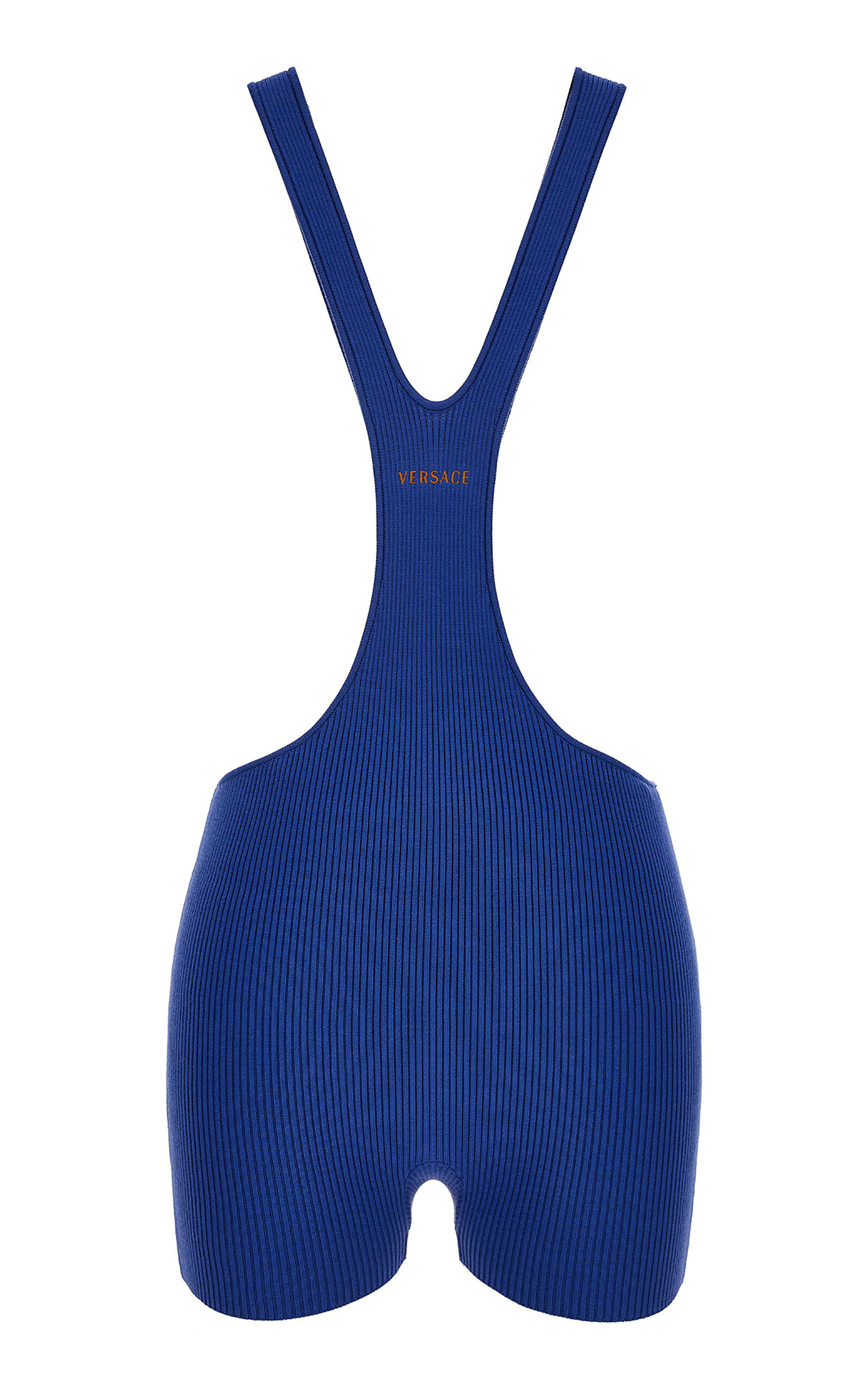 Versace V-neck Cotton-cashmere Playsuit In Blue