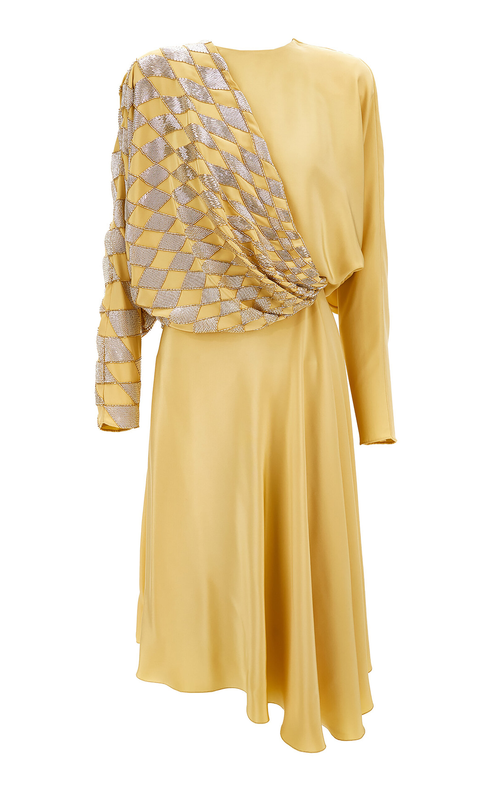 Versace Embroidered Silk Cocktail Midi Dress - Yellow