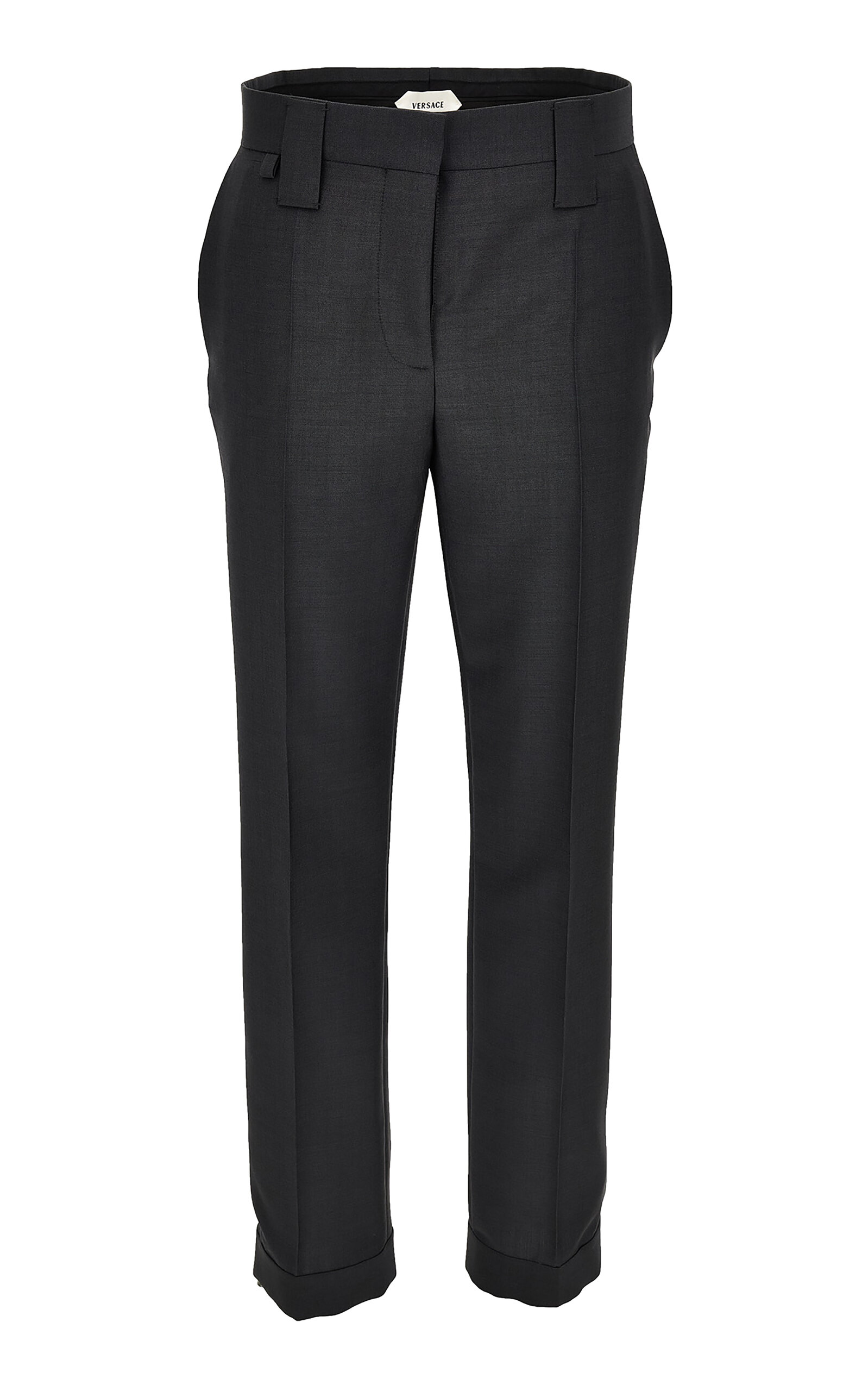 Versace Button-detailed Wool-mohair Straight-leg Pants In Black