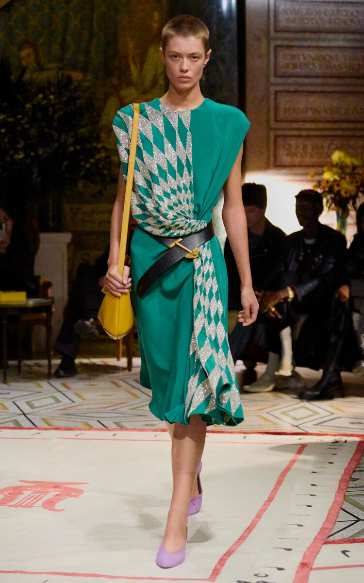 Versace Logo Ribbed Stretch-cotton Slip In Green