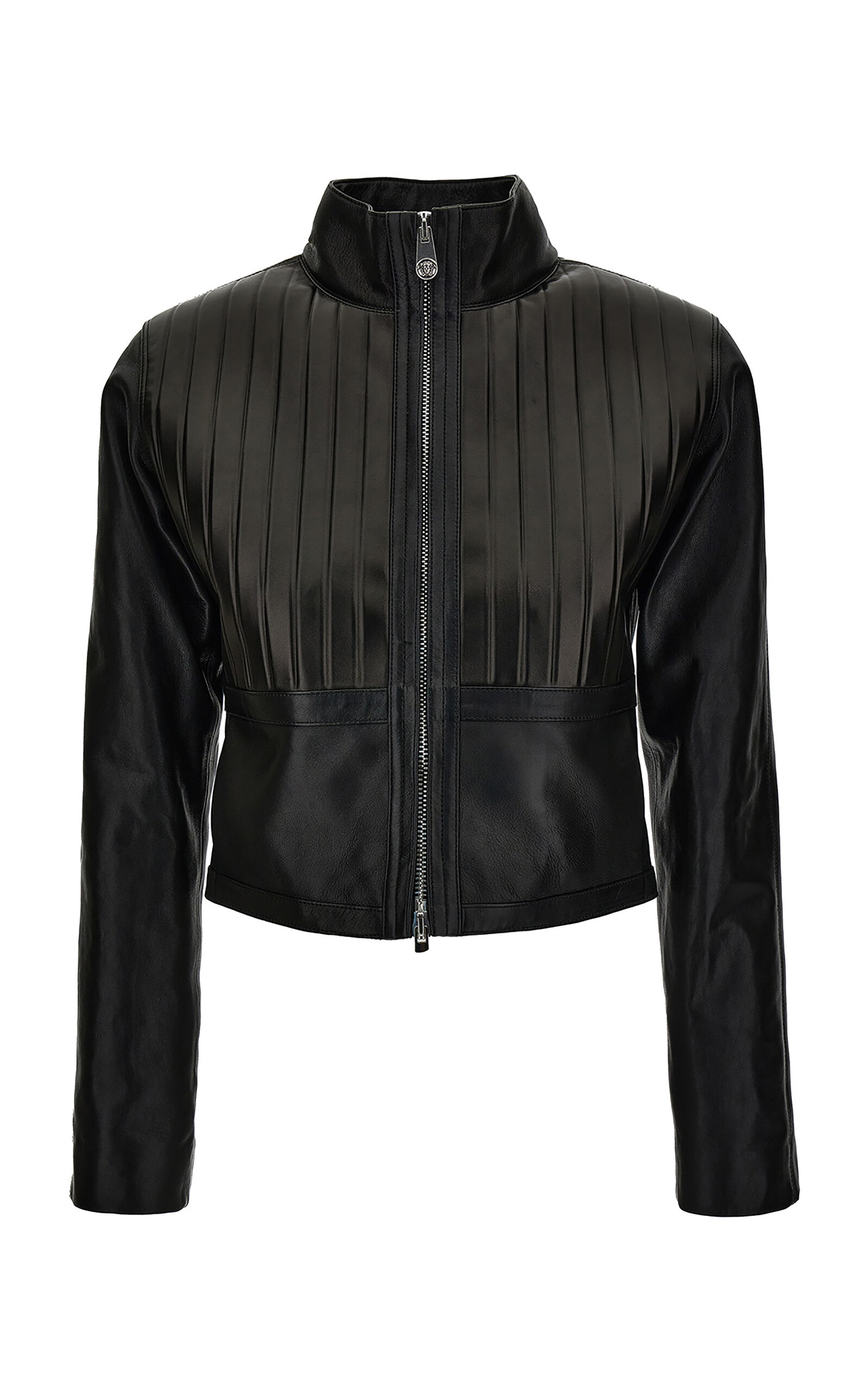 Versace Embossed Plonge Lamb & Calf Leather Jacket In Black