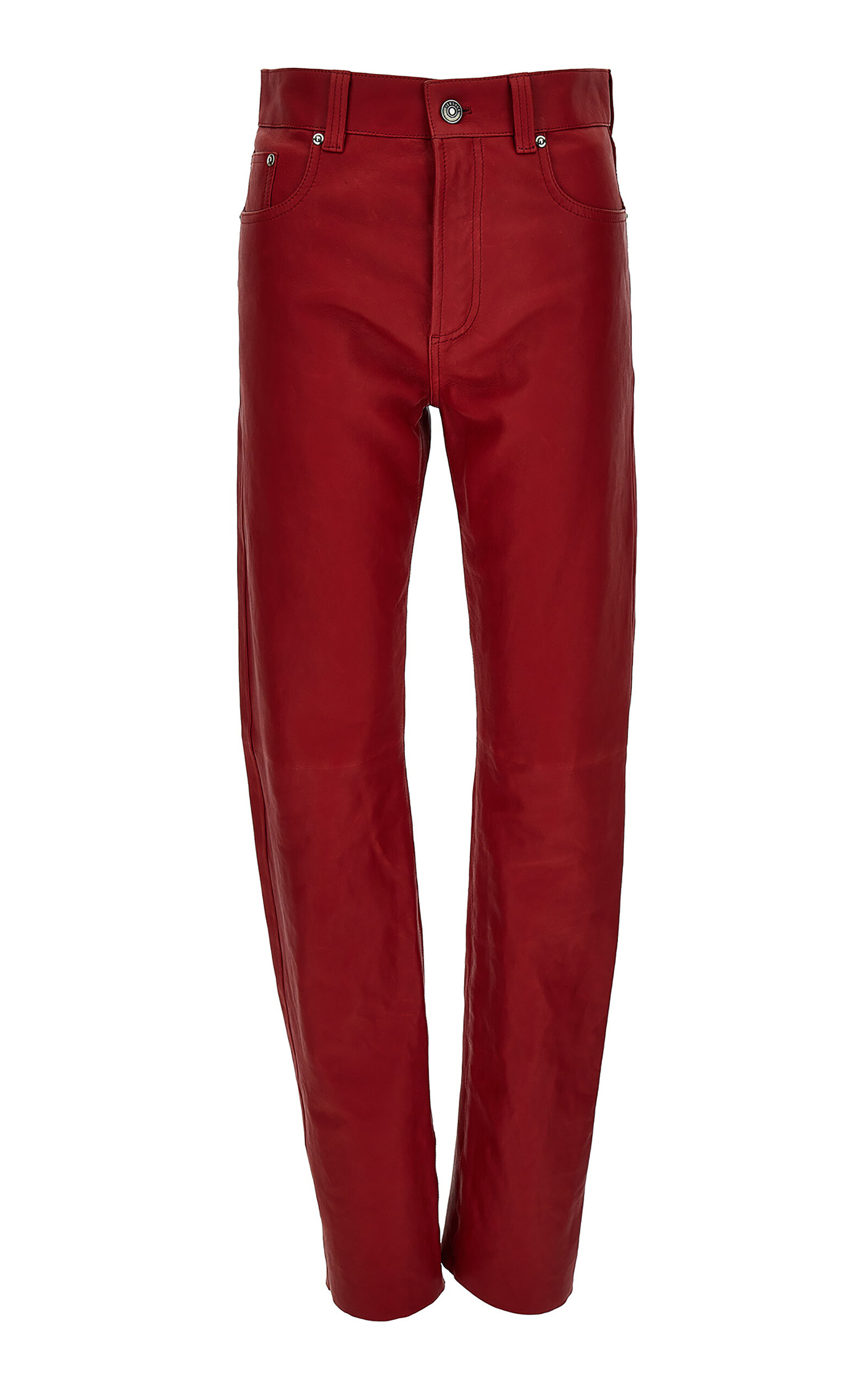 Versace Embossed Plonge-leather Straight-leg Pants In Burgundy
