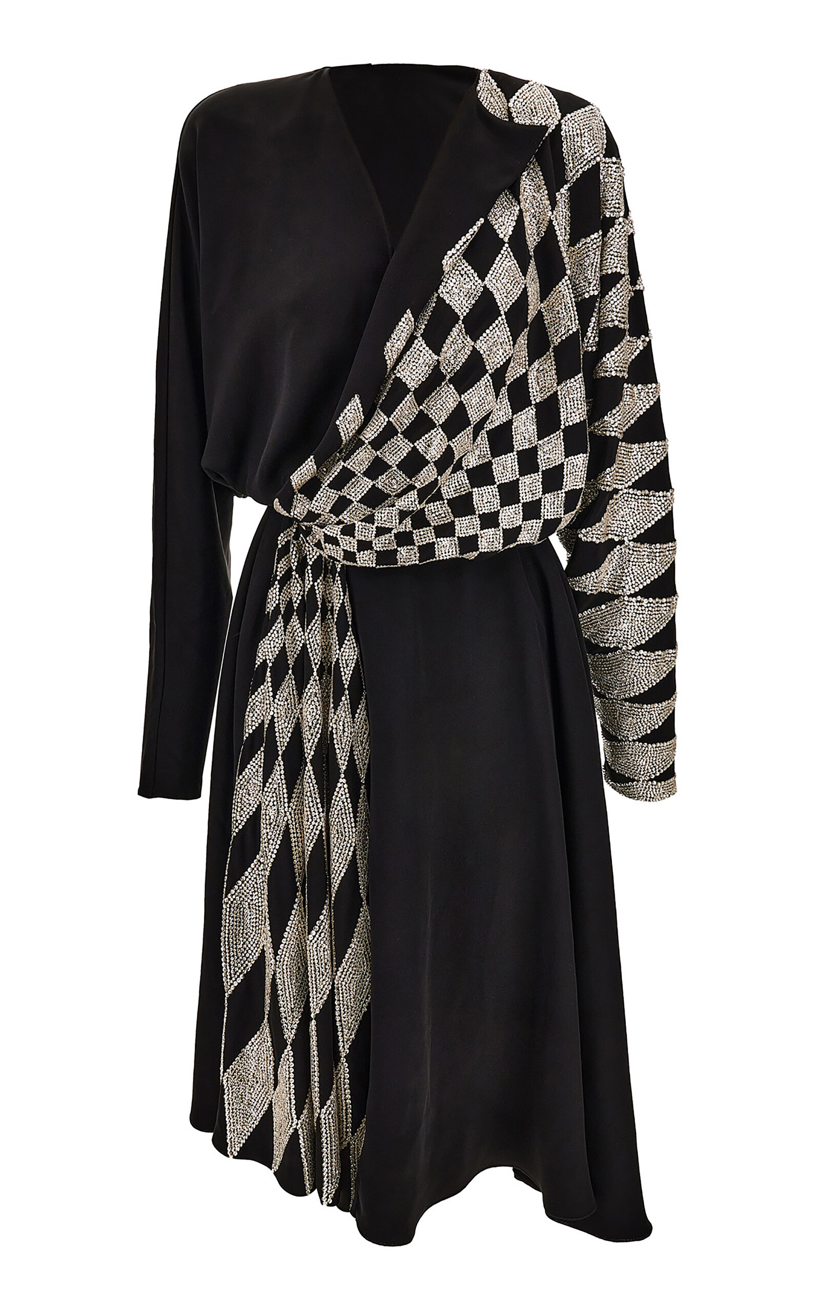 Versace Embroidered Silk Midi Dress In Black