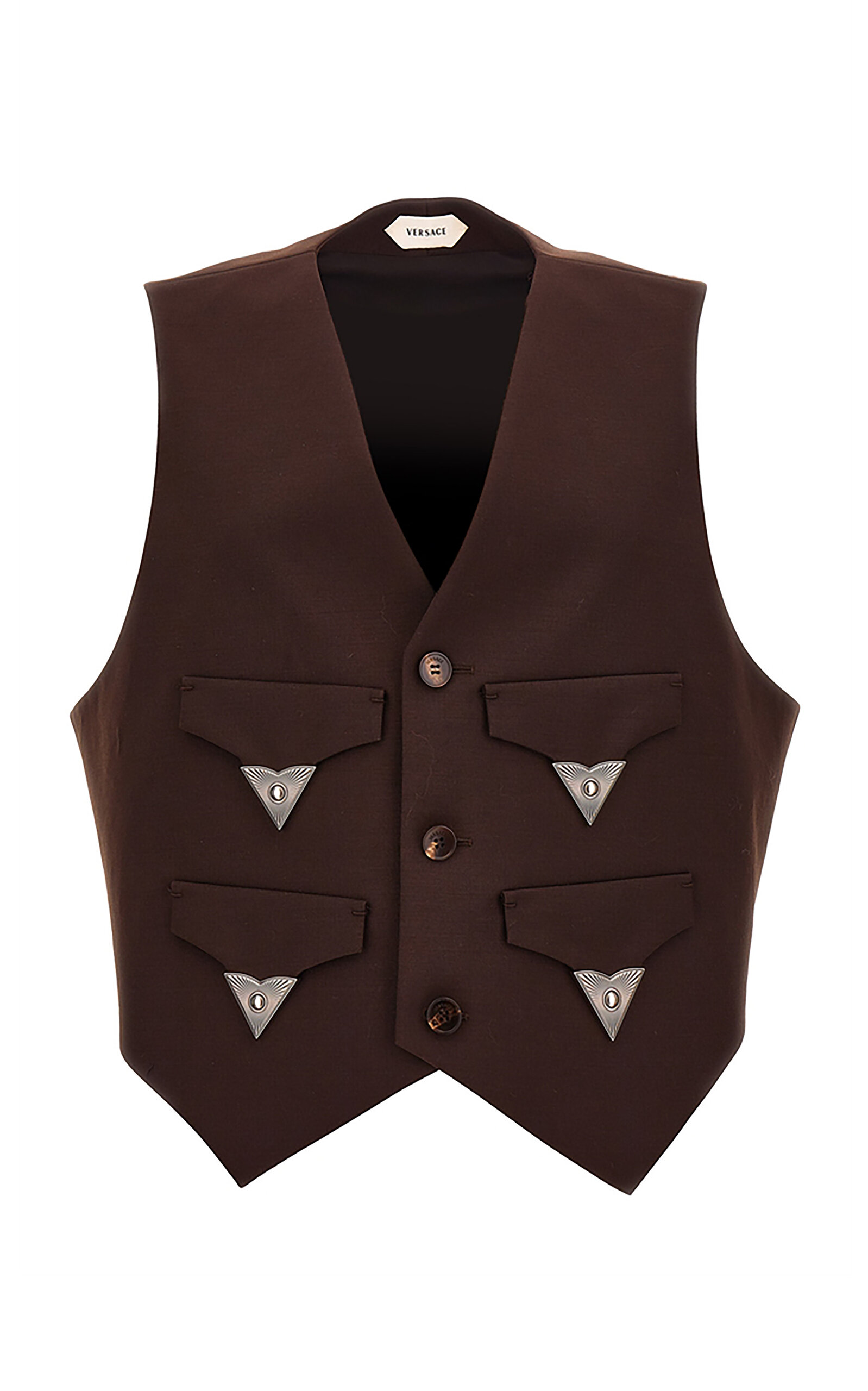 Versace Pocket-detailed Wool-mohair Vest In Brown