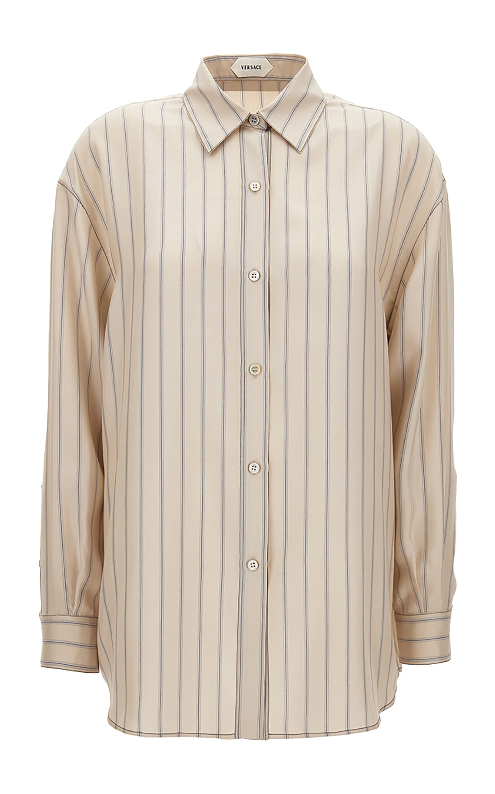 Versace Striped Silk-twill Shirt In Neutral