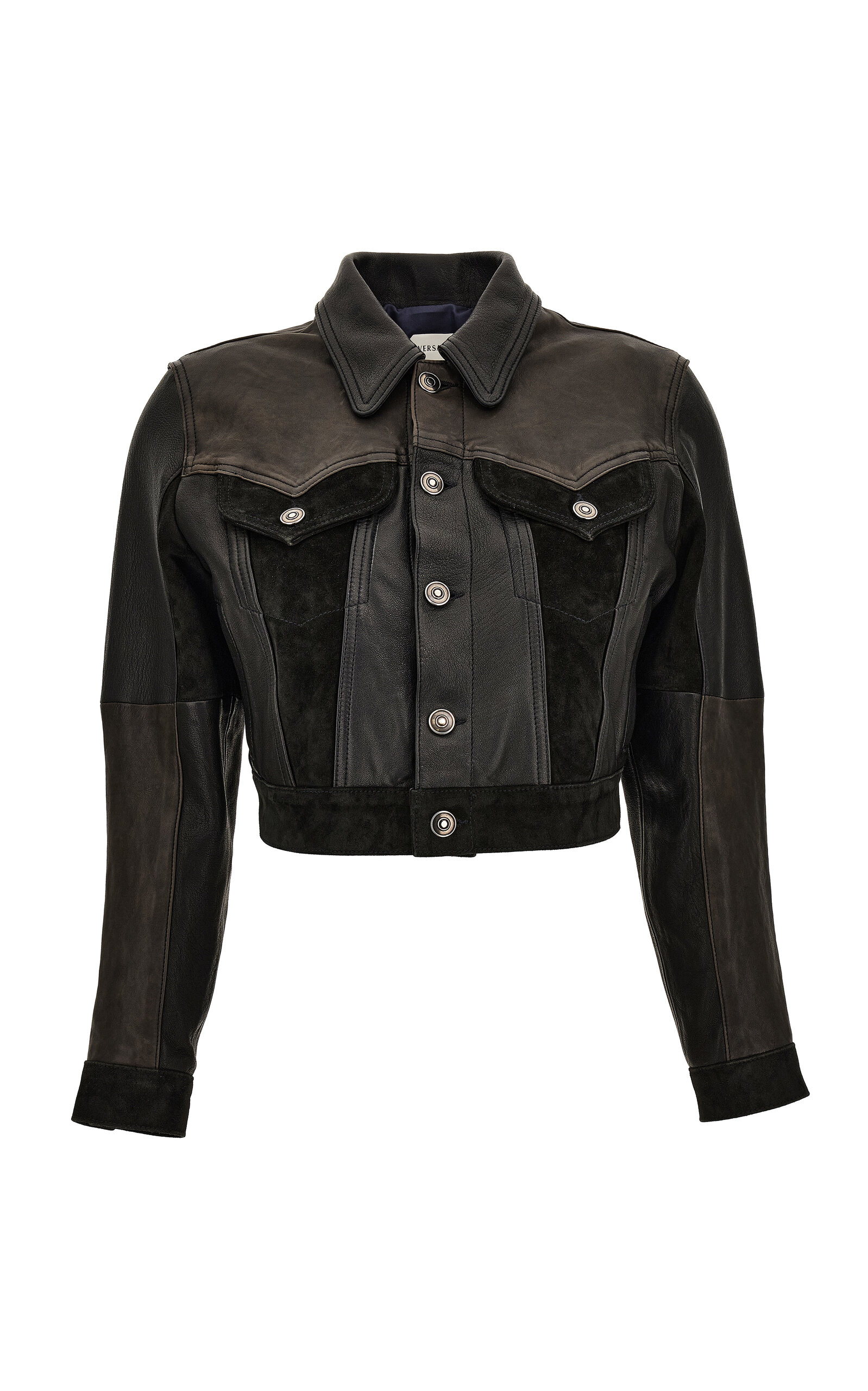 Versace Suede-patched Nappa-leather Jacket In Black