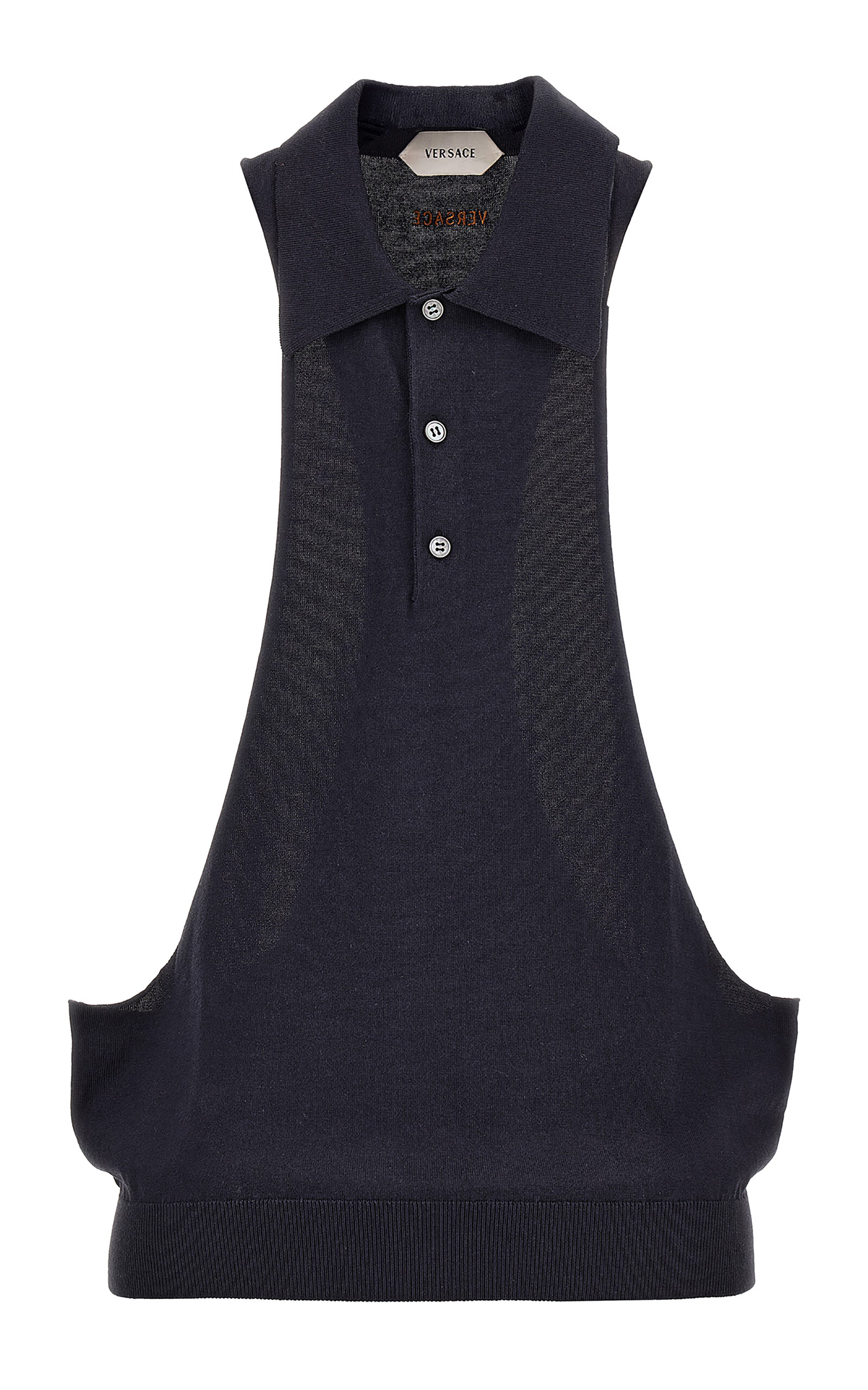 Versace Collared Cotton-Cashmere Polo Tank Top - Navy