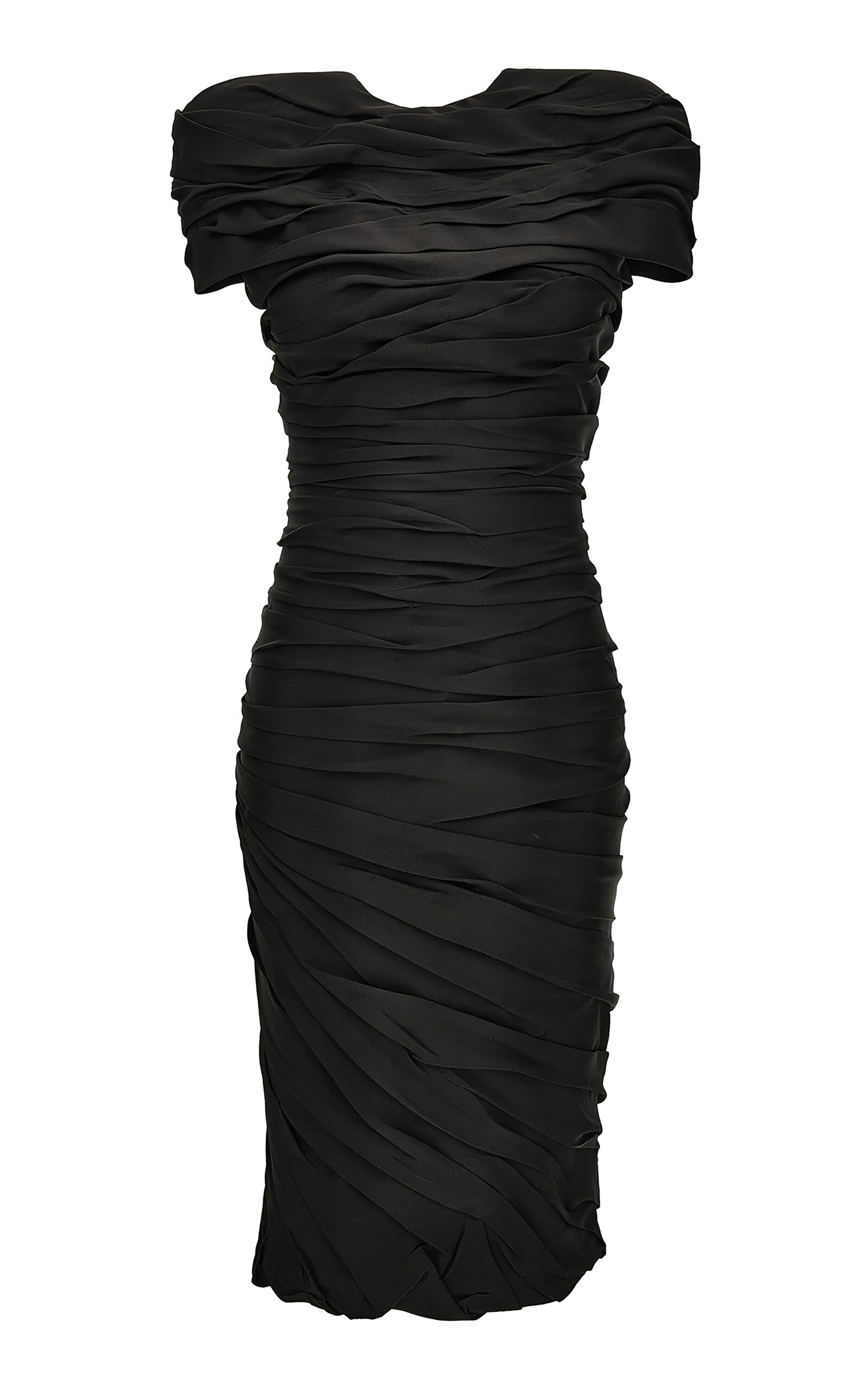Versace Draped Enver-Satin Midi Dress - Black