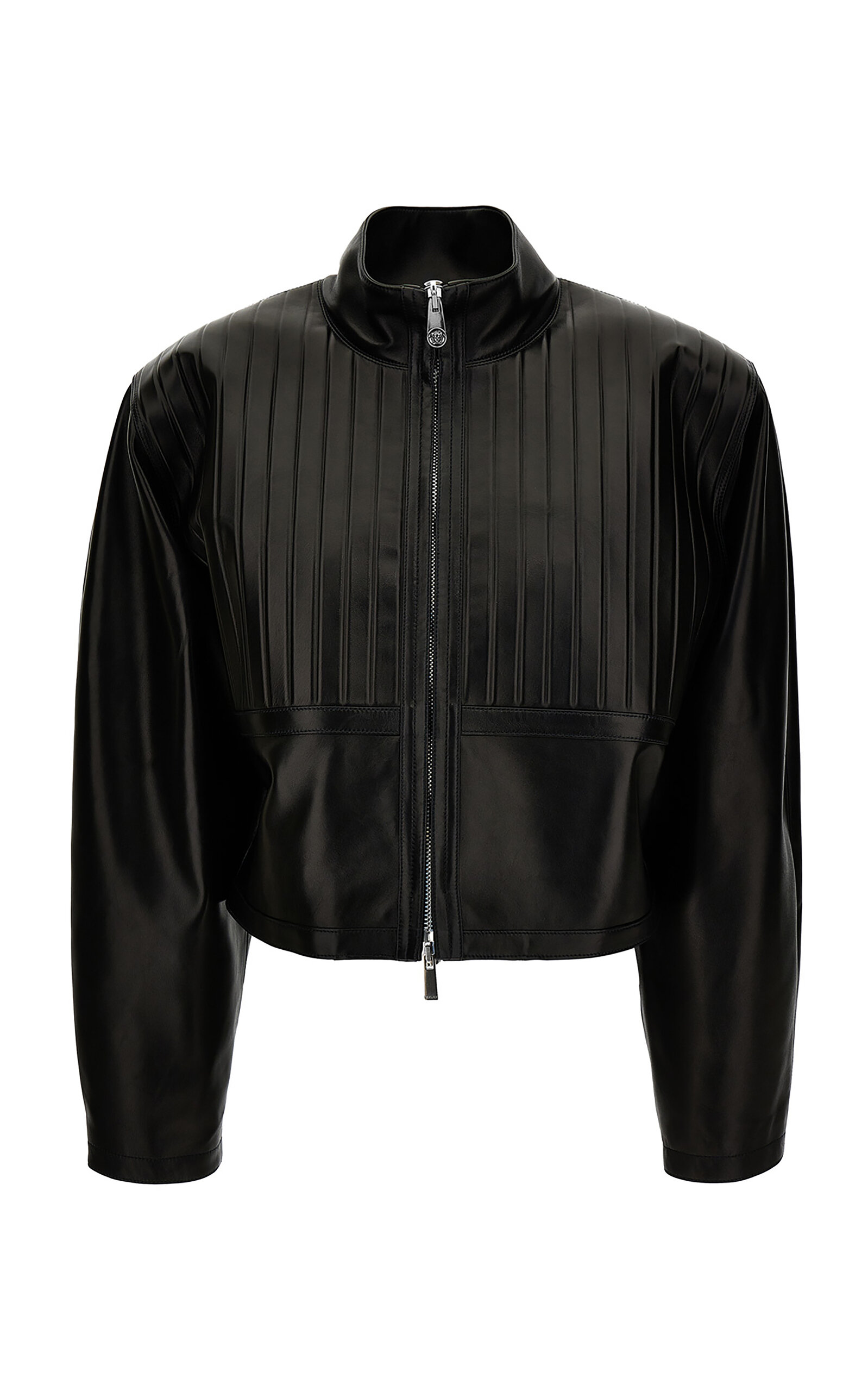 Versace Embossed Lamb & Calf Leather Jacket - Black